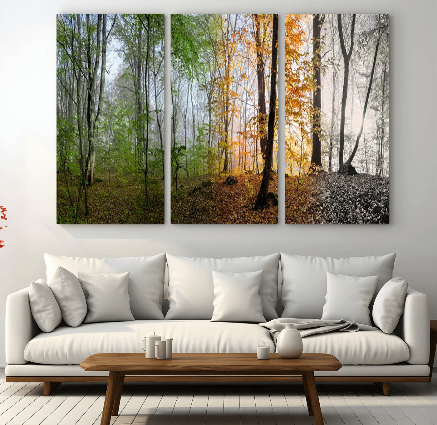 95317-MGV-CV-36X24-Four Seasons Forest Wall Art – Panoramic Nature Canvas Print Showing Spring, Summer, Autumn and Winter Landscape for Living Room,