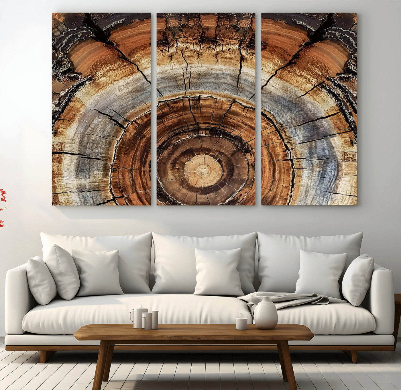15184146-MGV-CV-48X32-3P-Tree Rings Wall Art Canvas Print, Framed Wood Texture Art Picture Print, Rustic Pattern Perfect Rustic Organic Decor Artwork