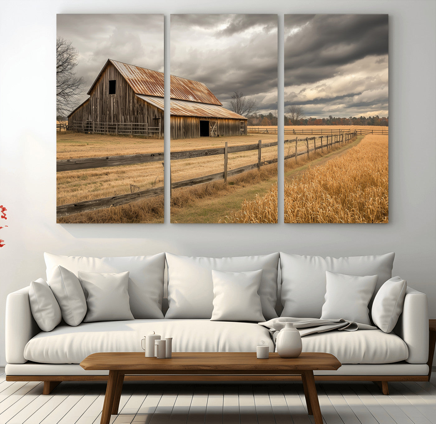 26821575-MGV-CV-36X24-Old Barn Wall Art Canvas Print, Framed Rustic Barn Art Picture Print, Moody Farm Perfect Rustic Farmhouse Decor Artwork