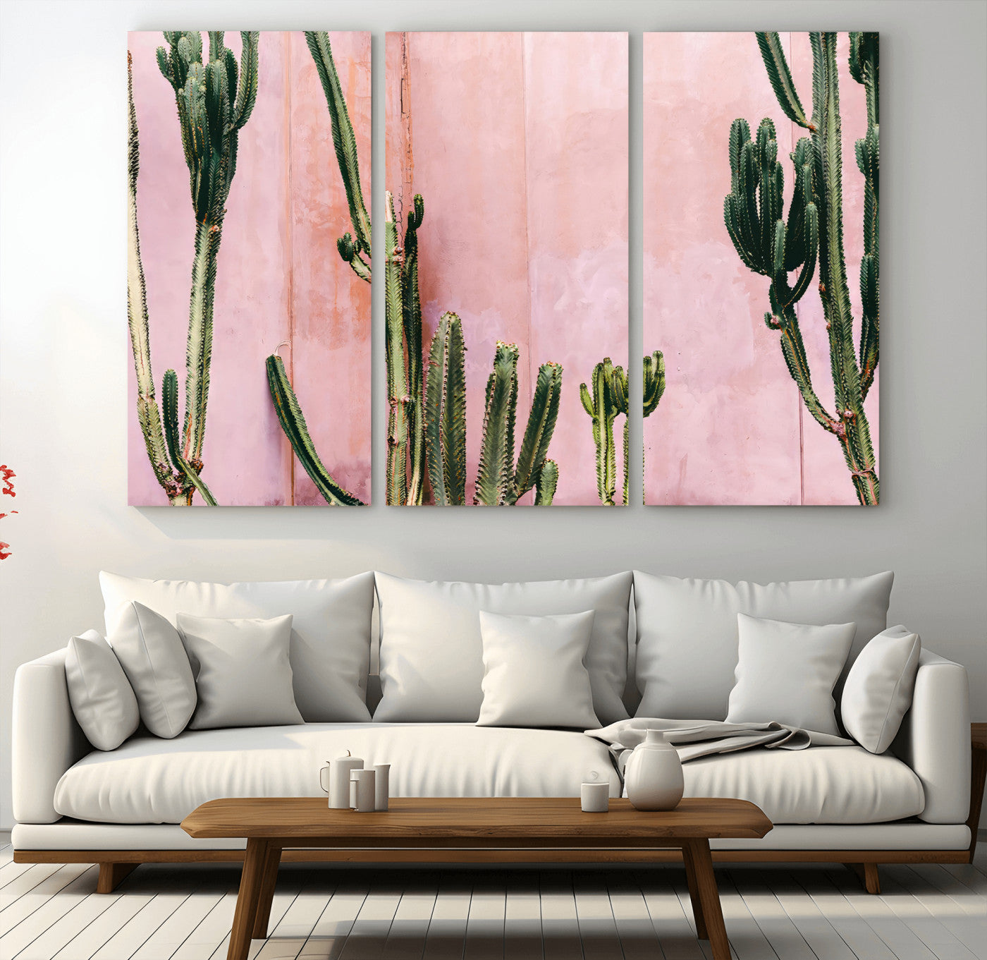 93119502-MGV-CV-36X24-Tall Cactus Wall Art Canvas Print, Framed Pink Wall Art Picture Print, Cactus Lines Perfect Modern Desert Decor Artwork