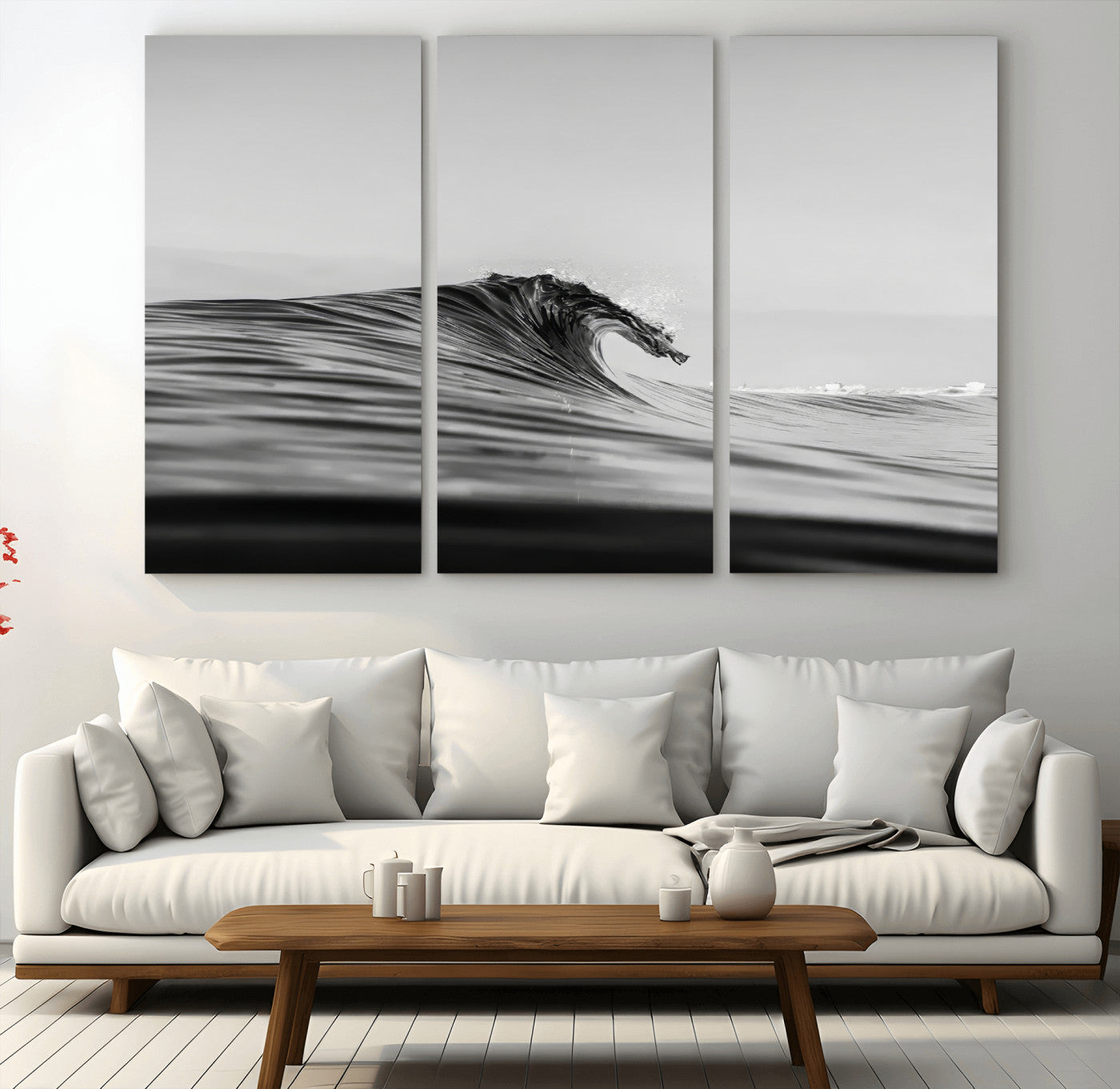 24029476-MGV-CV-36X24-Black Wave Wall Art Canvas Print, Framed Abstract Surf Art Picture Print, Minimalist Ocean Perfect Minimalist Coastal Decor