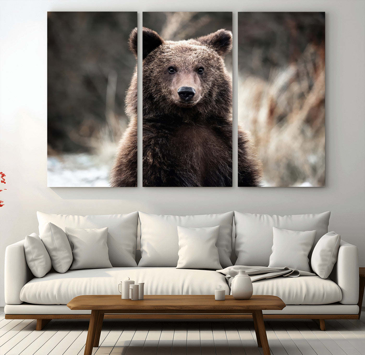 47112103-MGV-CV-48X32-3P-Brown Bear Wall Art Canvas Print, Framed Forest Wildlife Art Picture Print, Woodland Bear Perfect Rustic Cabin Decor Artwork