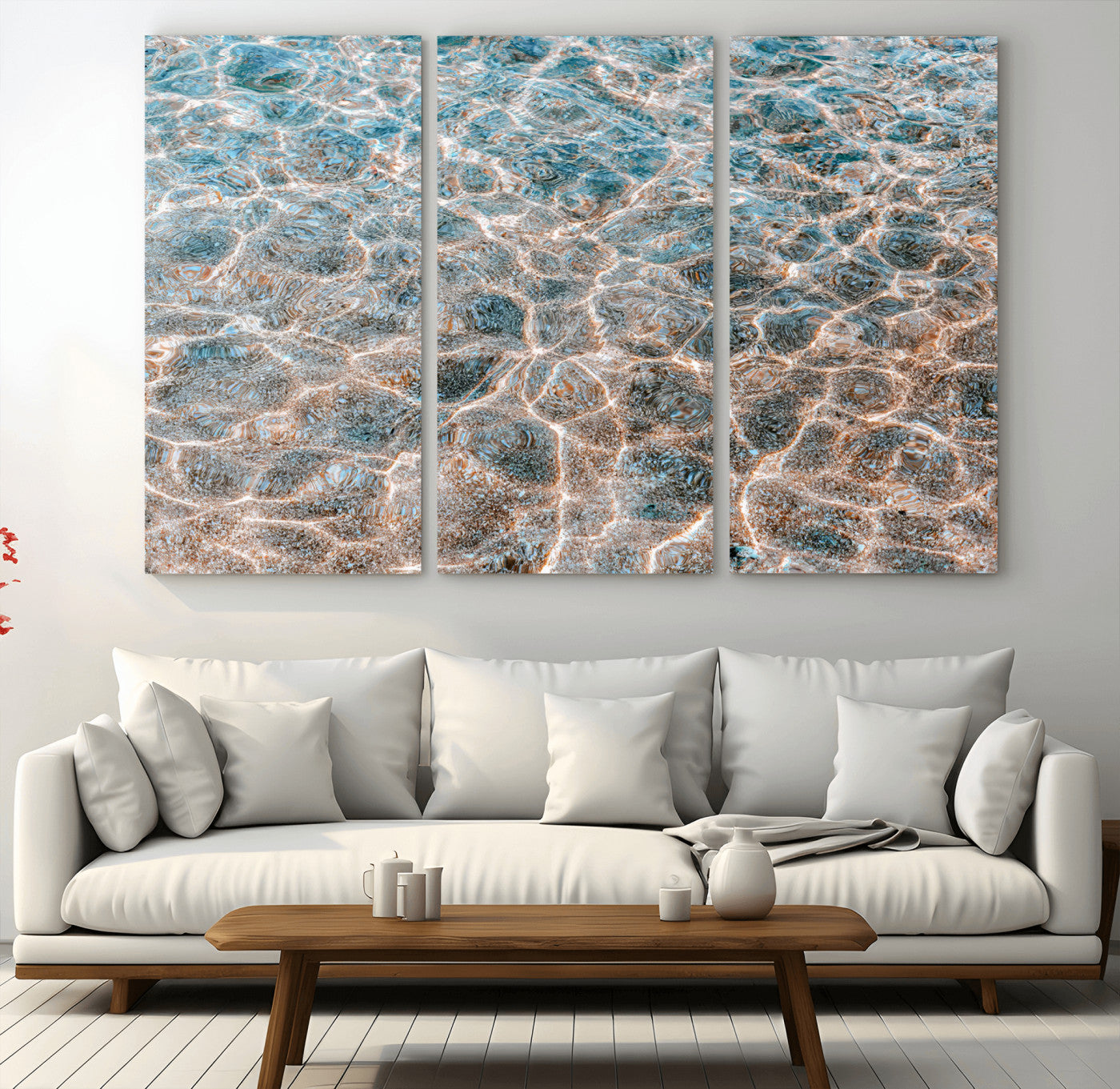 26580287-MGV-CV-48X32-3P-Clear Water Wall Art Canvas Print, Framed Sunlit Ripples Art Picture Print, Ocean Texture Perfect Modern Coastal Decor Artwork