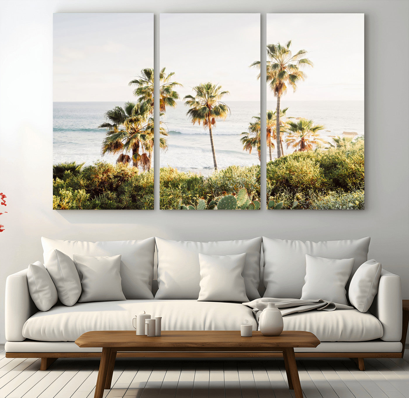 94707294-MGV-CV-36X24-California Coast Wall Art Canvas Print, Framed Palm Trees Art Picture Print, Coastal Landscape Perfect Coastal Minimalist Decor