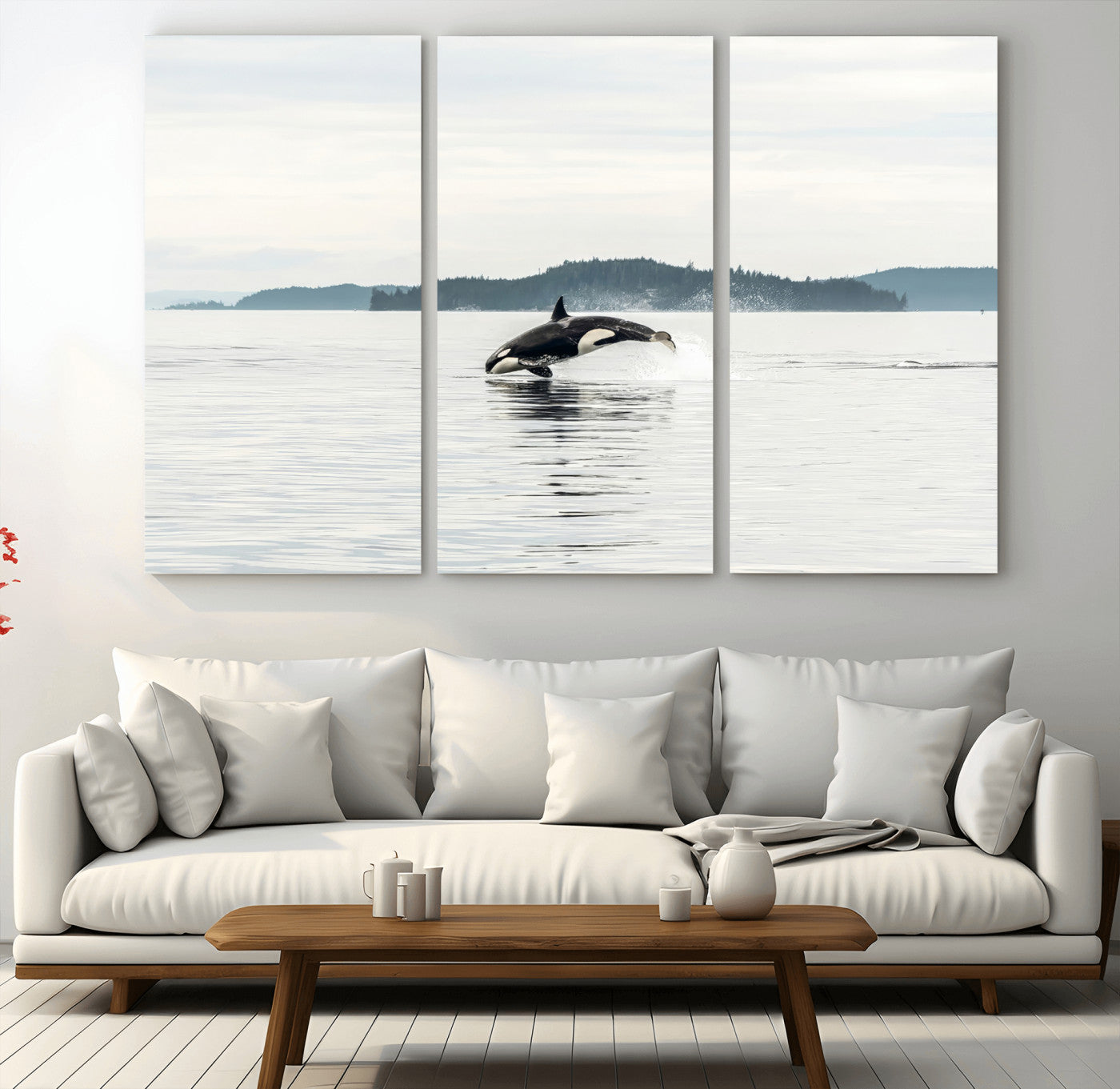 10157174-MGV-CV-48X32-3P-Orca Whale Wall Art Canvas Print, Framed Black White Whale Art Picture Print, Minimalist Ocean Perfect Coastal Minimalist Decor