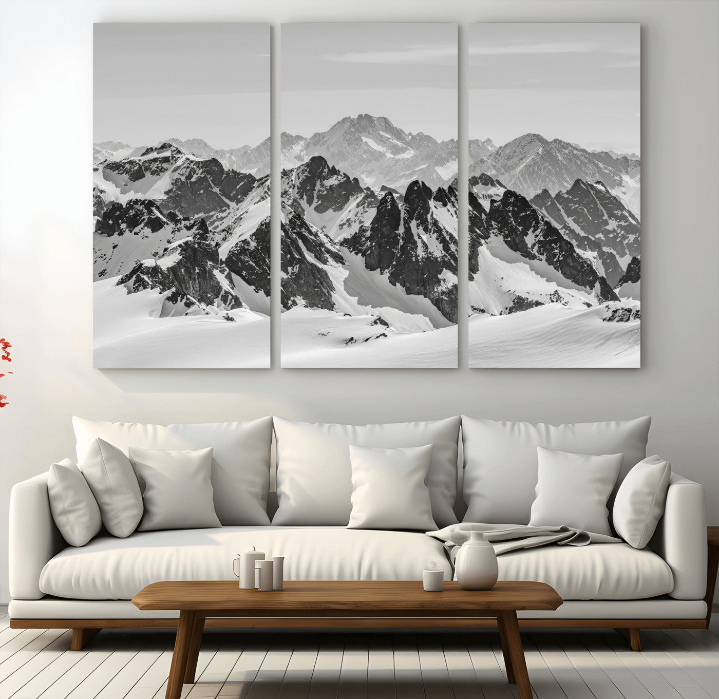 32399691-MGV-CV-36X24-Snowy Mountain Wall Art Canvas Print, Framed Mountain Peaks Art Picture Print, Alpine Mountains Perfect Minimalist Alpine Decor