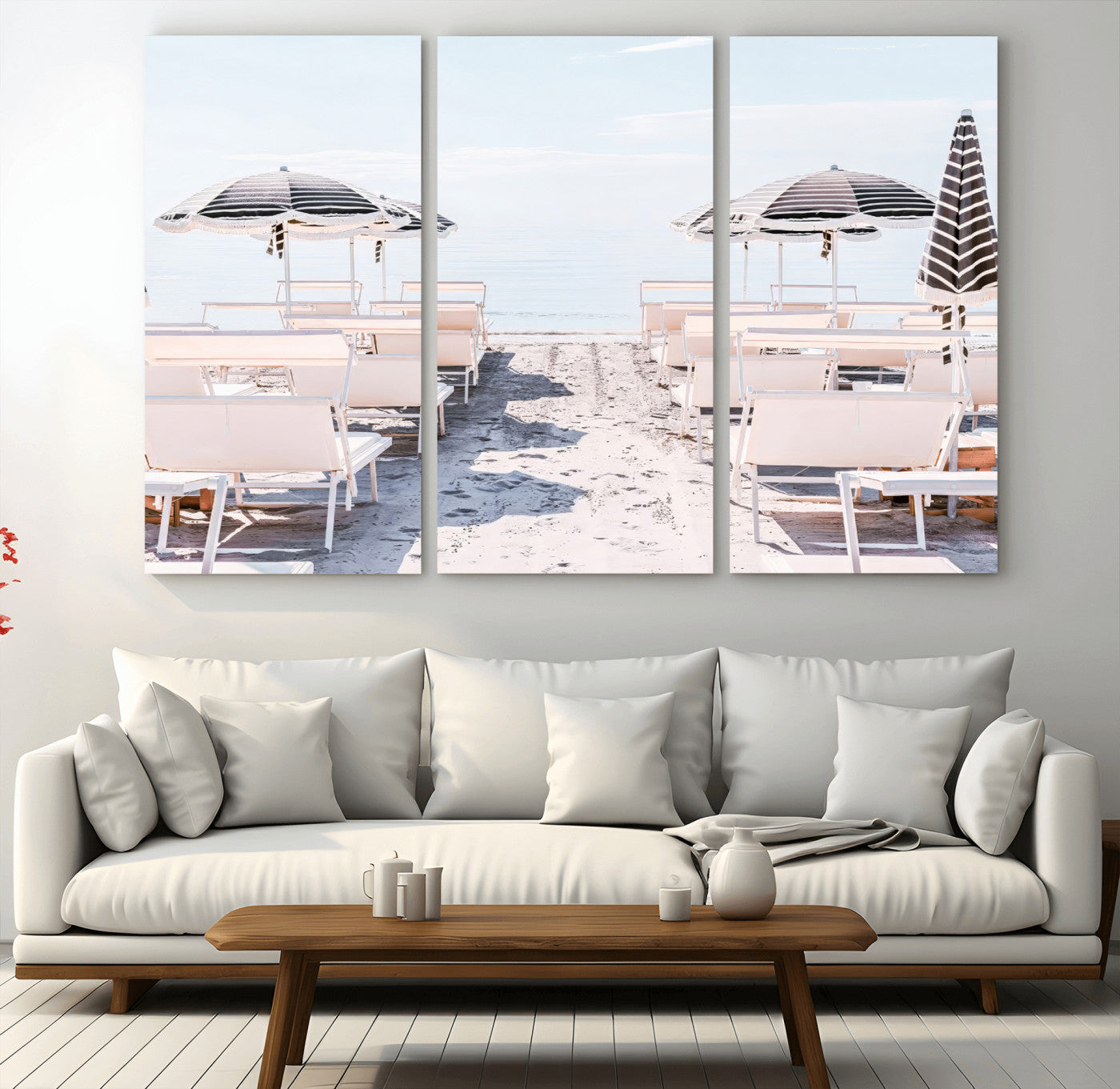 67623952-MGV-CV-48X32-3P-Minimalist Beach Wall Art Canvas Print, Framed Pastel Sand Art Picture Print, Beach Aesthetic Perfect Coastal Minimalist Decor