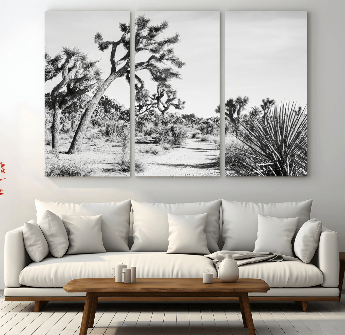 88164251-MGV-CV-48X32-3P-Joshua Tree Wall Art Canvas Print, Framed Desert Path Art Picture Print, Monochrome Desert Perfect Minimalist Desert Decor Artwork