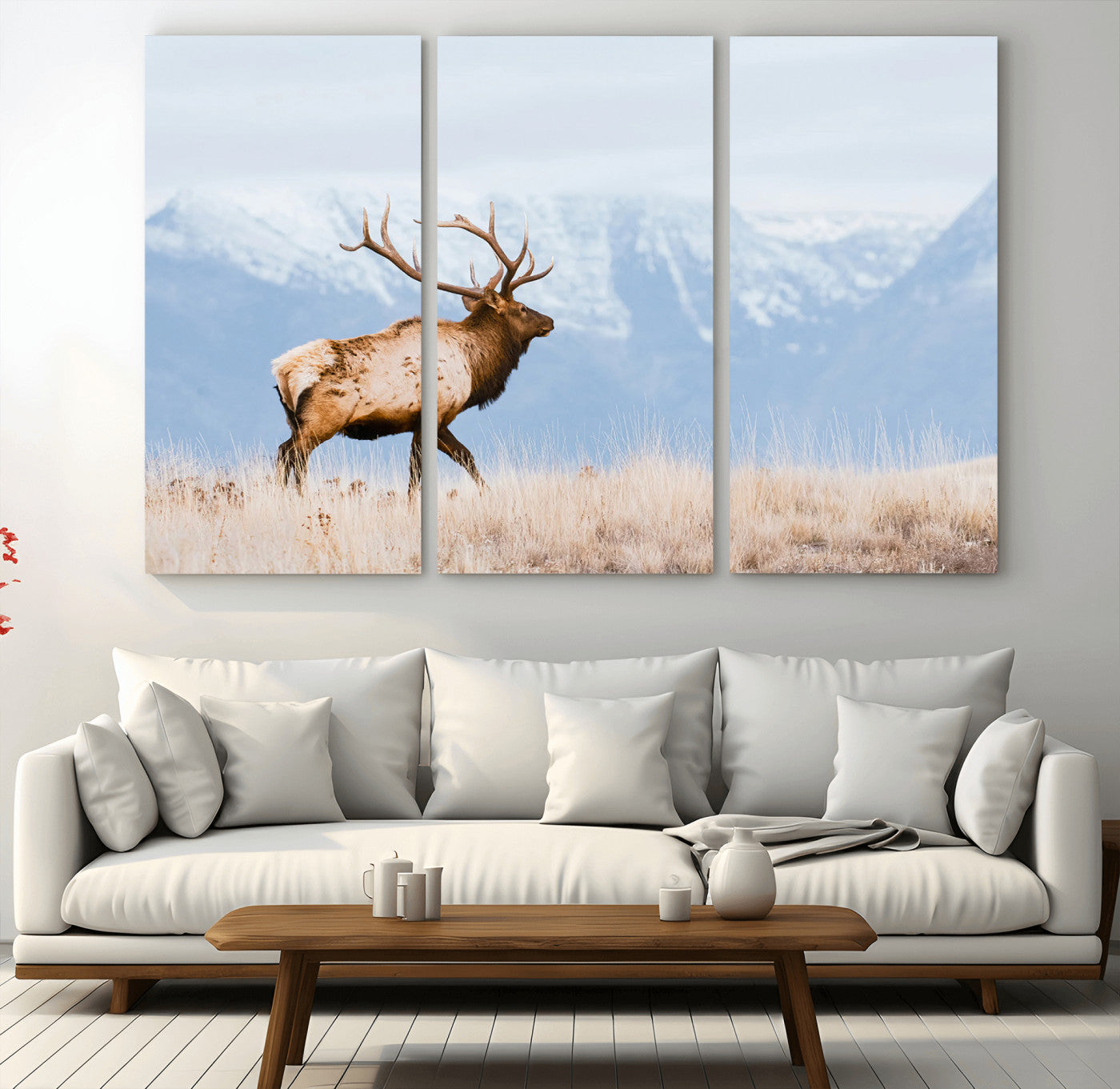 96024025-MGV-CV-48X32-3P-Elk Photography Wall Art Canvas Print, Framed Mountain Wildlife Art Picture Print, Rustic Lodge Decor Perfect Rustic Lodge Decor