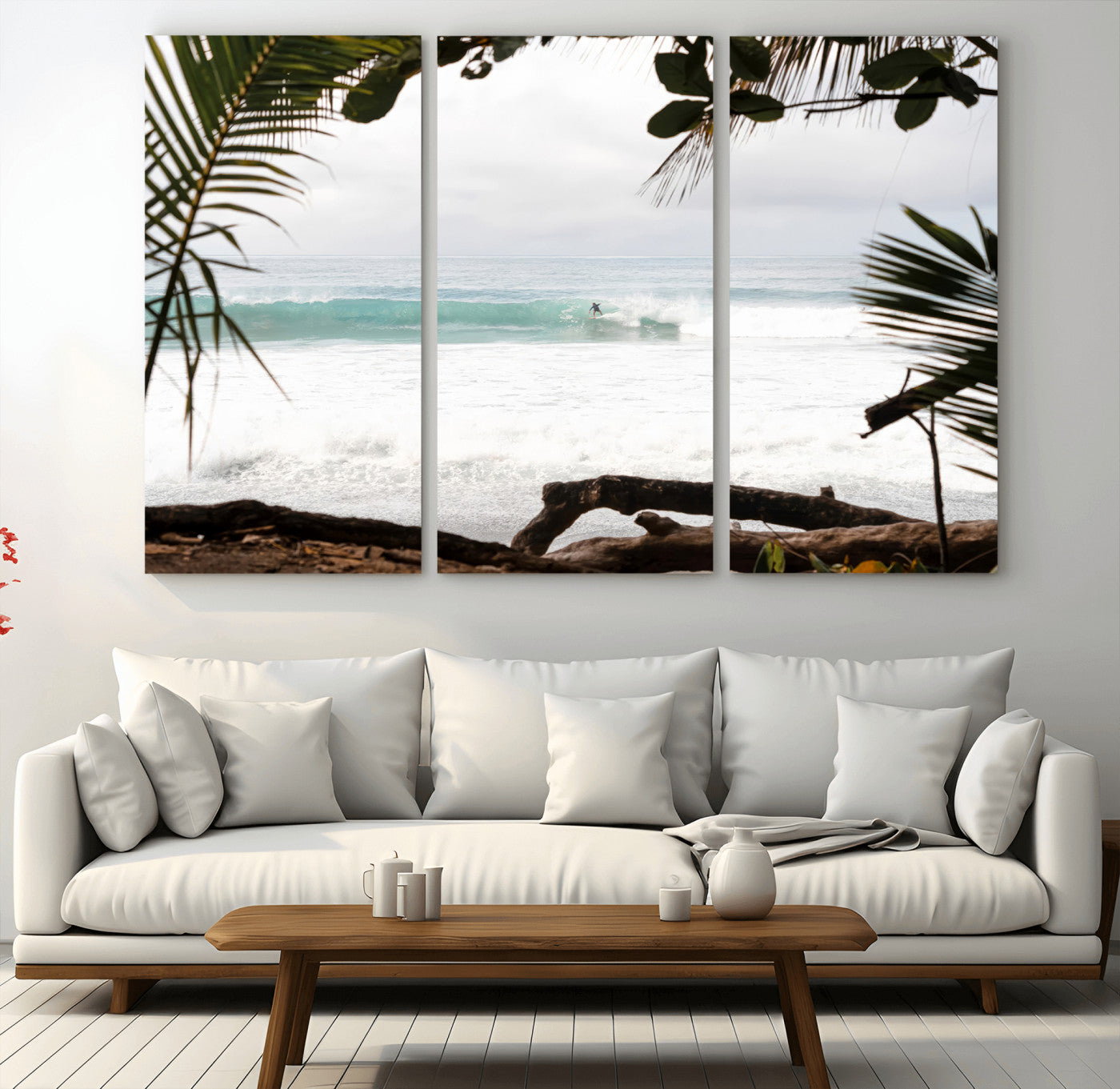 50382104-MGV-CV-48X32-3P-Tropical Surf Wall Art Canvas Print, Framed Palm Tree View Art Picture Print, Beach House Art Perfect Boho Coastal Decor Artwork