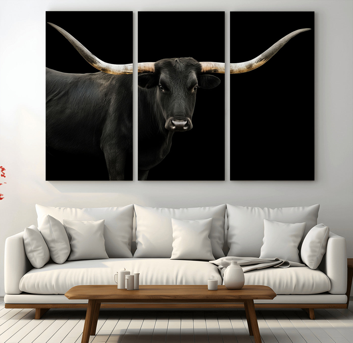 99448328-MGV-CV-36X24-Longhorn Cattle Wall Art Canvas Print, Framed Texas Ranch Art Picture Print, Western Cow Perfect Farmhouse Decor Artwork