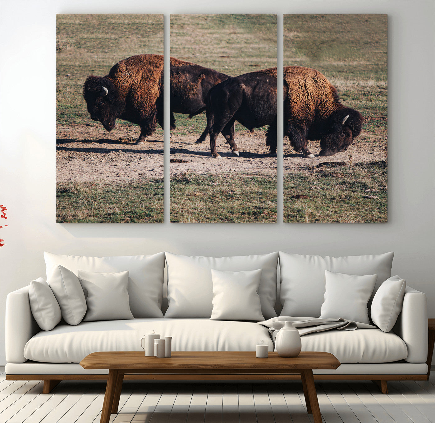 58141885-MGV-CV-36X24-Bison Photography Wall Art Canvas Print, Framed Western Wildlife Art Picture Print, Modern Ranch Perfect Western Rustic Decor