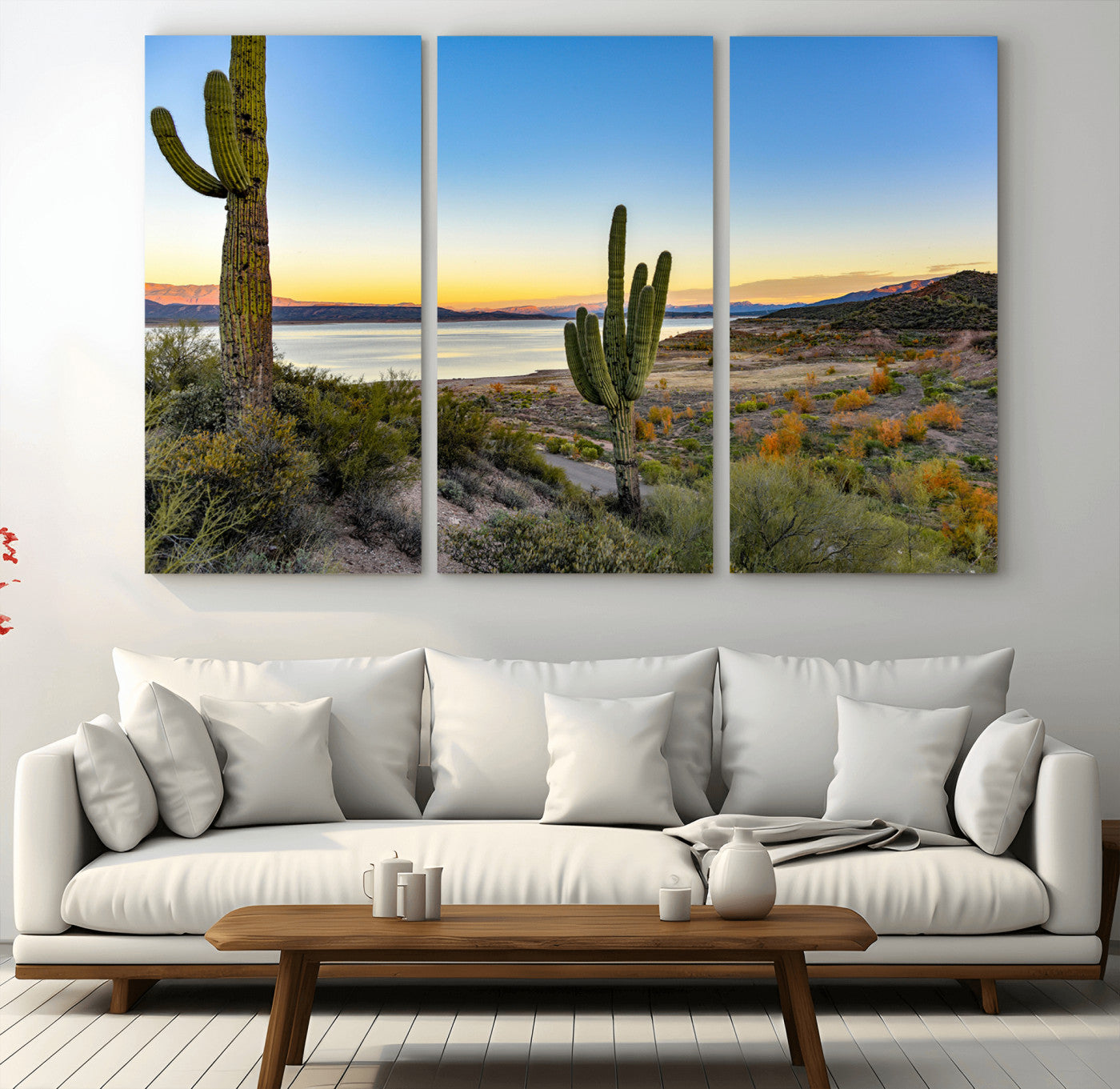 52844711-MGV-CV-36X24-Saguaro Cactus Wall Art Canvas Print, Framed Desert Sunset Art Picture Print, Southwestern Scene Perfect Southwestern Rustic Decor