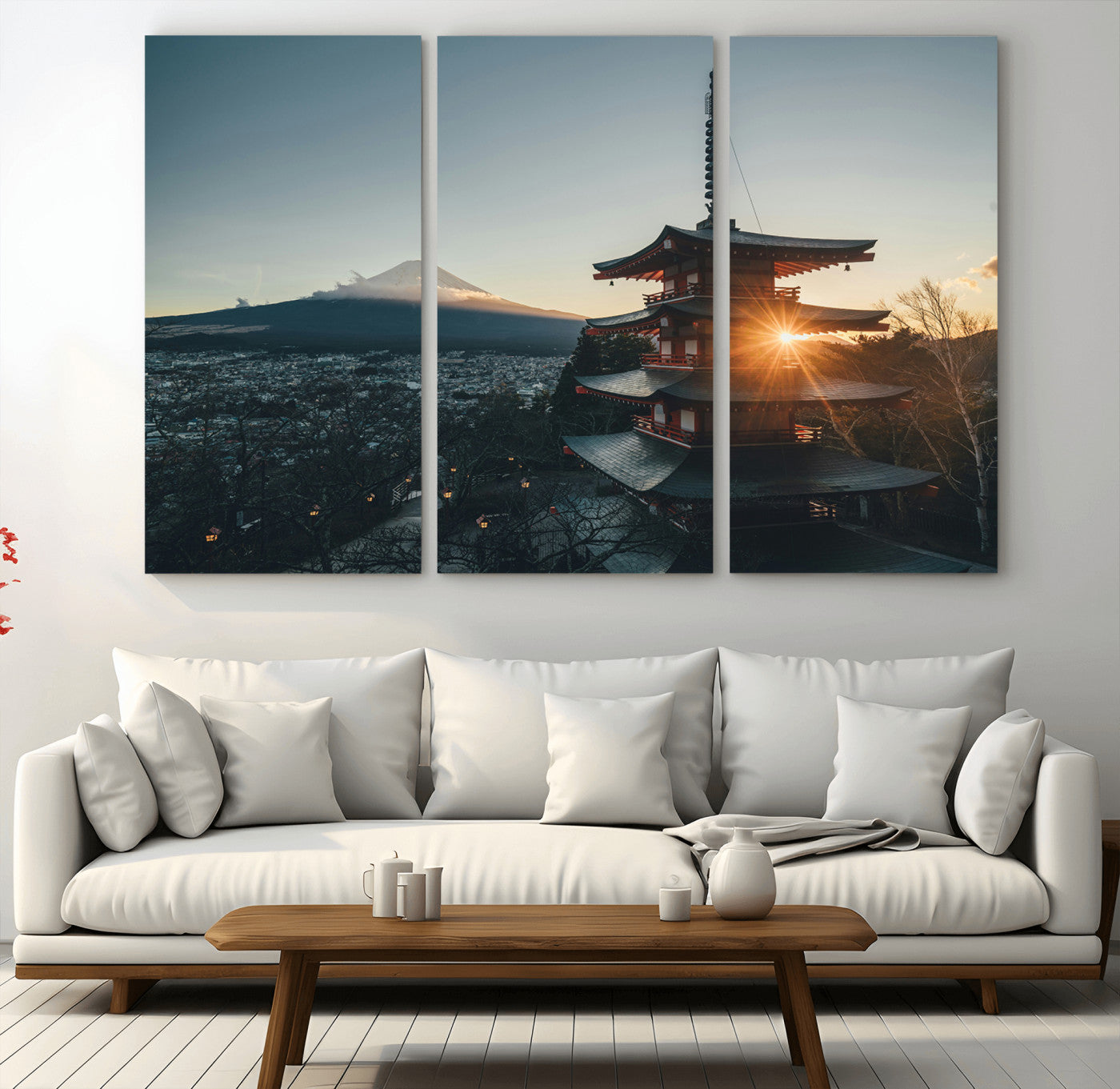 87729656-MGV-CV-36X24-Mount Fuji Wall Art Canvas Print, Framed Japan Travel Art Picture Print, Chureito Pagoda Perfect Zen Minimalism Decor Artwork