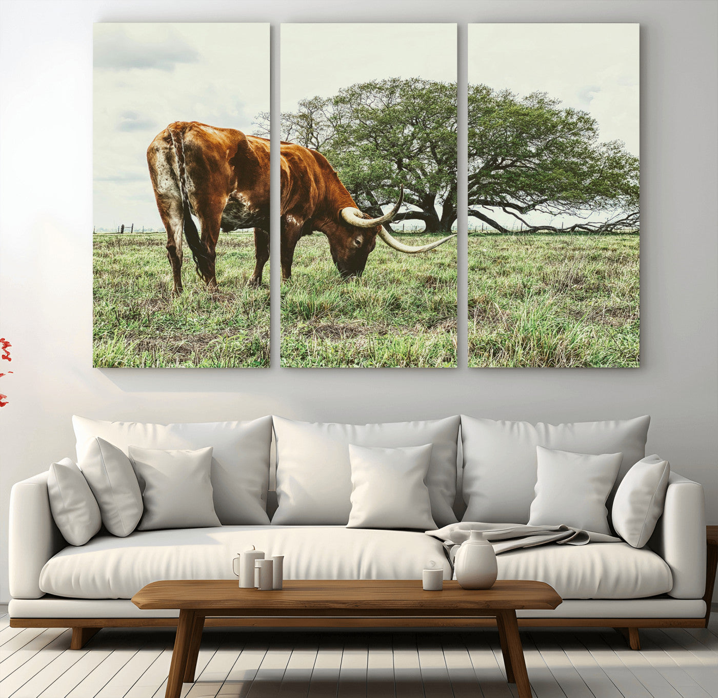 91866234-MGV-CV-36X24-Texas Longhorn Wall Art Canvas Print, Framed Rustic Ranch Art Picture Print, Western Cattle Perfect Rustic Farmhouse Decor Artwork
