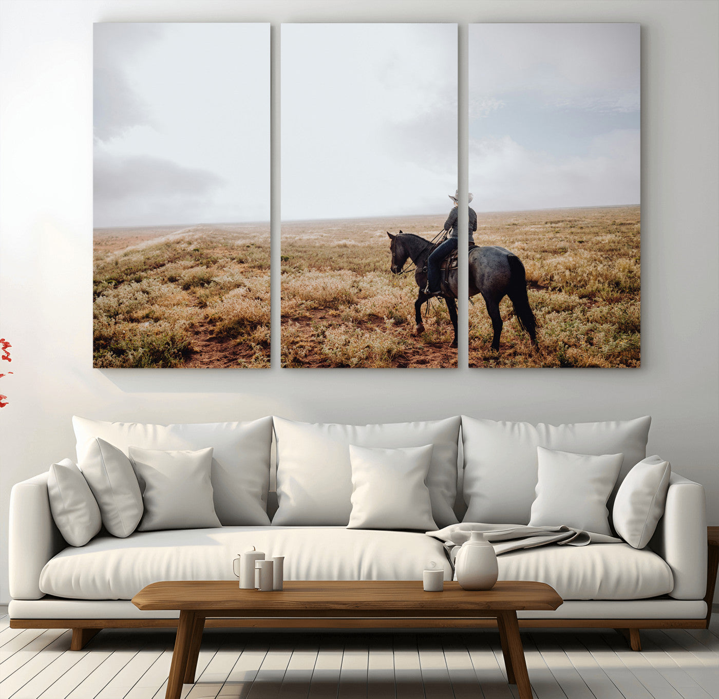 57597730-MGV-CV-36X24-Cowboy Wall Art Wall Art Canvas Print, Framed Western Canvas Art Picture Print, Rustic Ranch Scene Perfect Rustic Western Decor