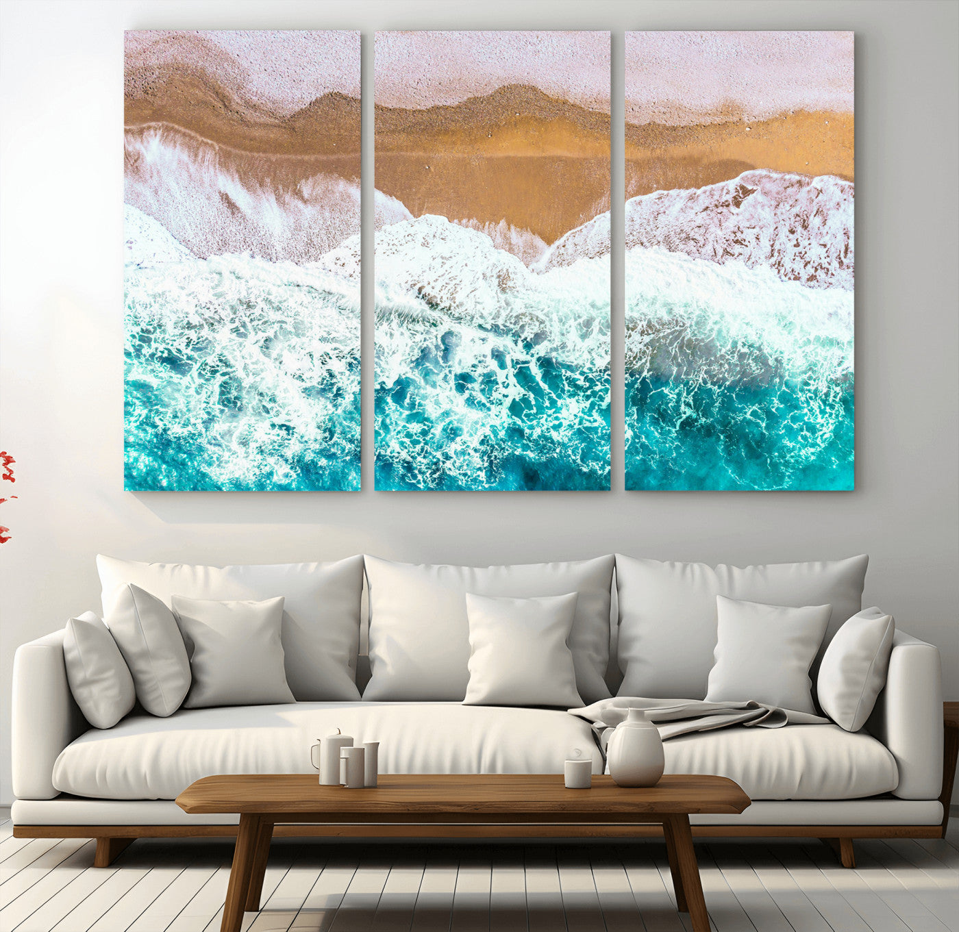 26870666-MGV-CV-36X24-Aerial Beach Wall Art Canvas Print, Framed Ocean Waves Art Picture Print, Coastal Landscape Perfect Coastal Minimalist Decor