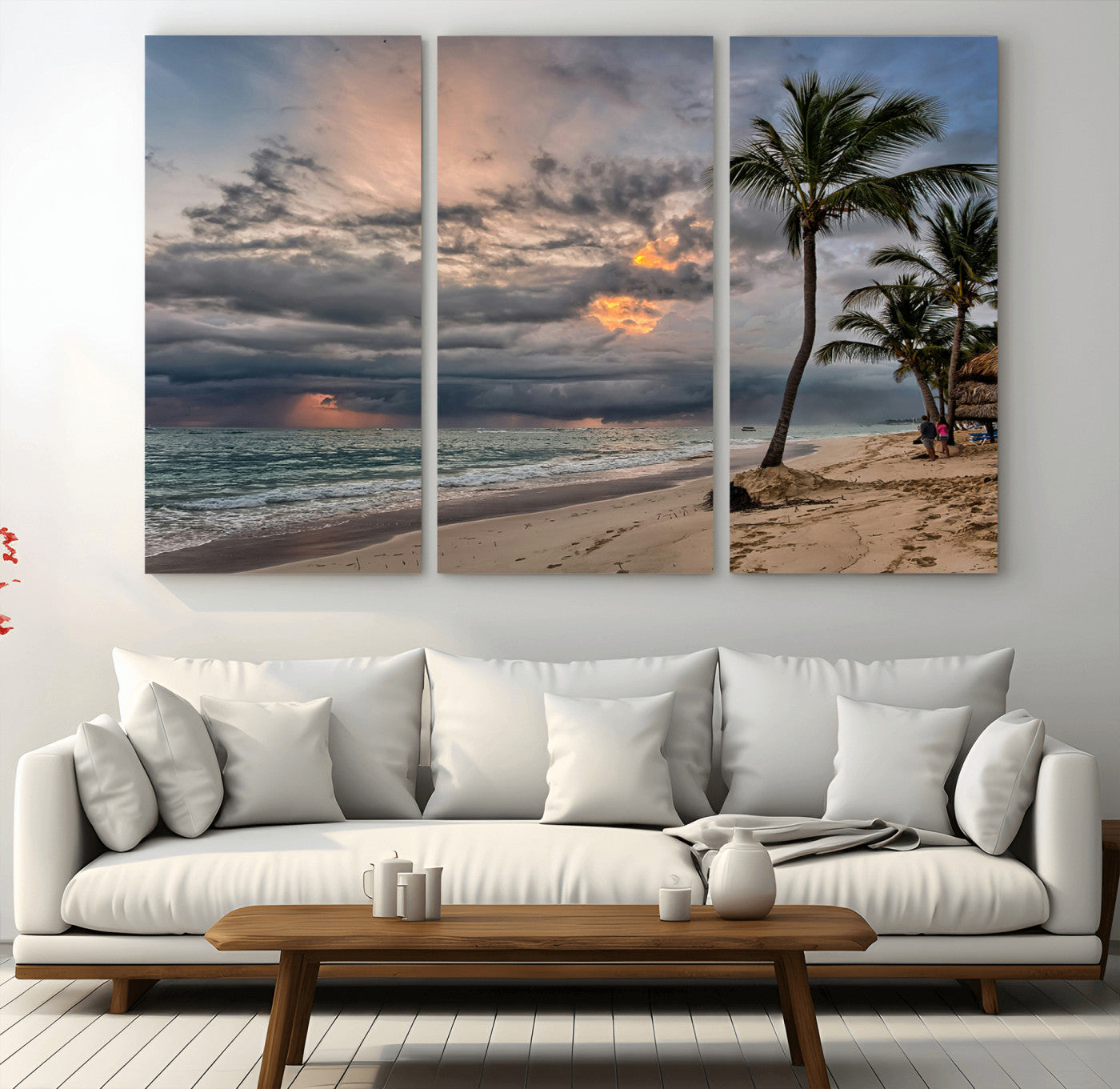62574547-MGV-CV-36X24-Tropical Storm Wall Art Canvas Print, Framed Moody Beach Art Picture Print, Dramatic Sky Perfect Tropical Coastal Decor Artwork