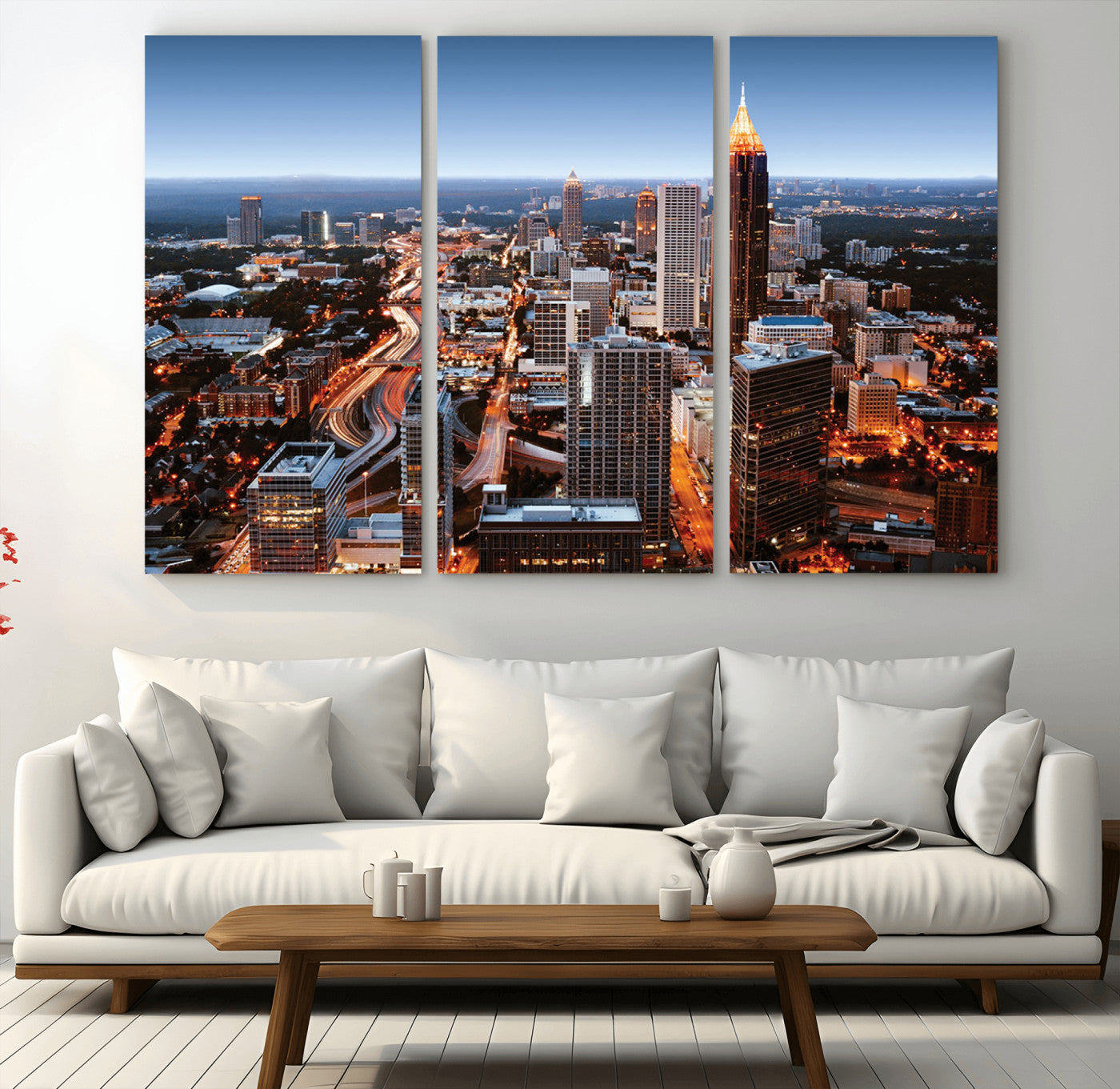 25096967-MGV-CV-36X24-Atlanta Skyline Wall Art – Vibrant Cityscape Canvas Print, Modern Night Lights Urban Decor for Office, Living Room, or Apartment