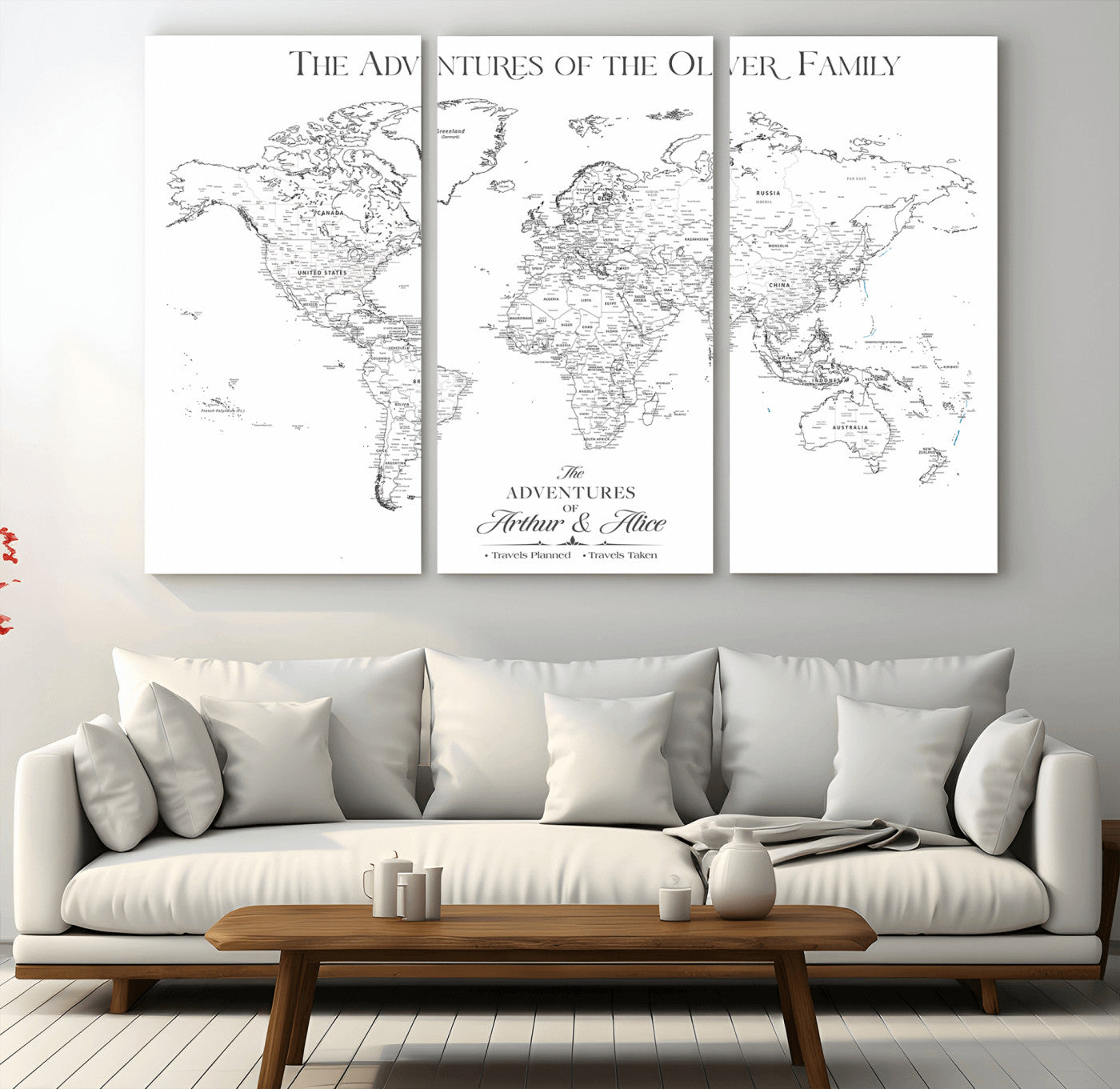 21029247-MGV-CV-36X24-Minimalist World Map Wall Art – Black and White Travel Adventure Print, Modern Family Travel Map Decor for Living Room, Bedroom,