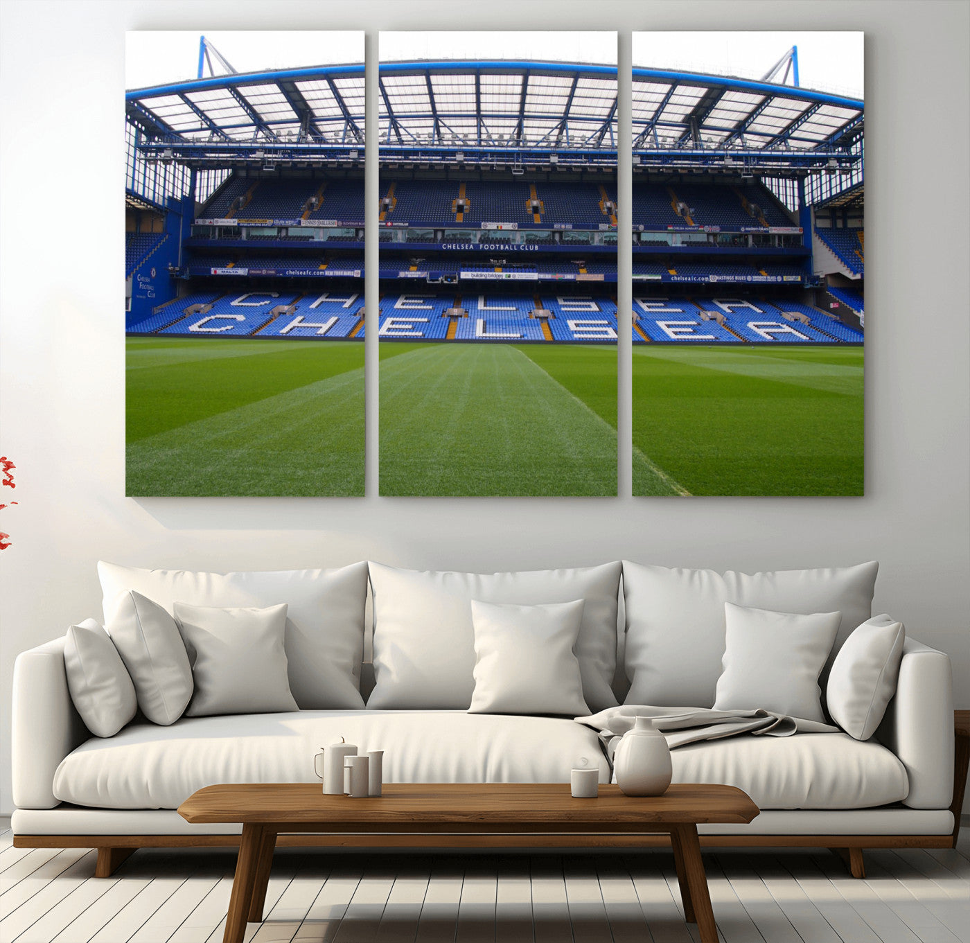 38616413CHELSA-MGV-CV-36X24-Chelsea Stadium Wall Art – Panoramic Football Field Canvas Print, Game Day Sports Decor for Living Room, Office, or Man Cave