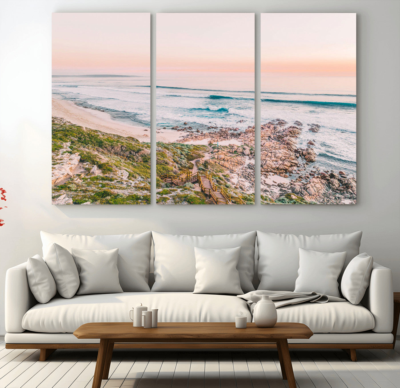 27332135-MGV-CV-36X24-Coastal Sunset Wall Art – Ocean Waves and Rocky Shore Canvas Print, Scenic Seaside Photography Decor for Bedroom, Living Room,