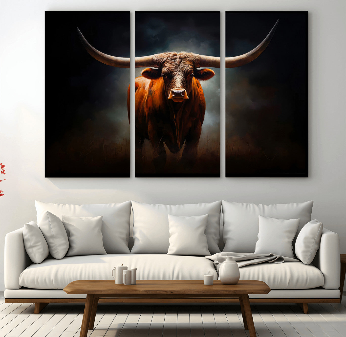 12484-MGV-CV-36X24-Texas Longhorn Wall Art Canvas Print, Framed Western Bull Art Picture Print, Moody Cattle Perfect Moody Western Decor Artwork