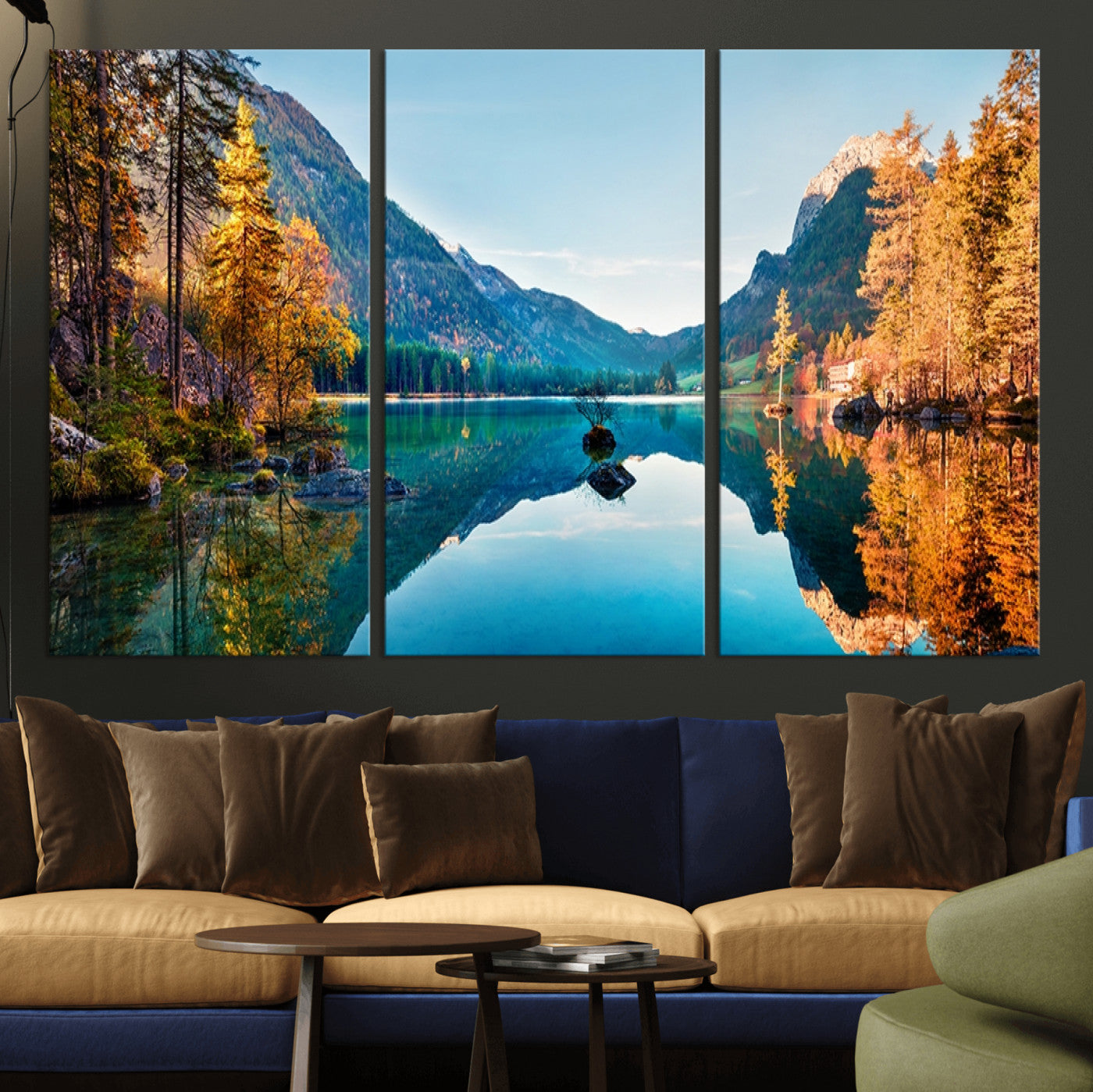 32962-MGV-CV-36X24-Mountain Lake Wall Art – Tranquil Autumn Landscape Canvas Print, Nature Reflection Decor for Living Room, Bedroom, Office or Cabin
