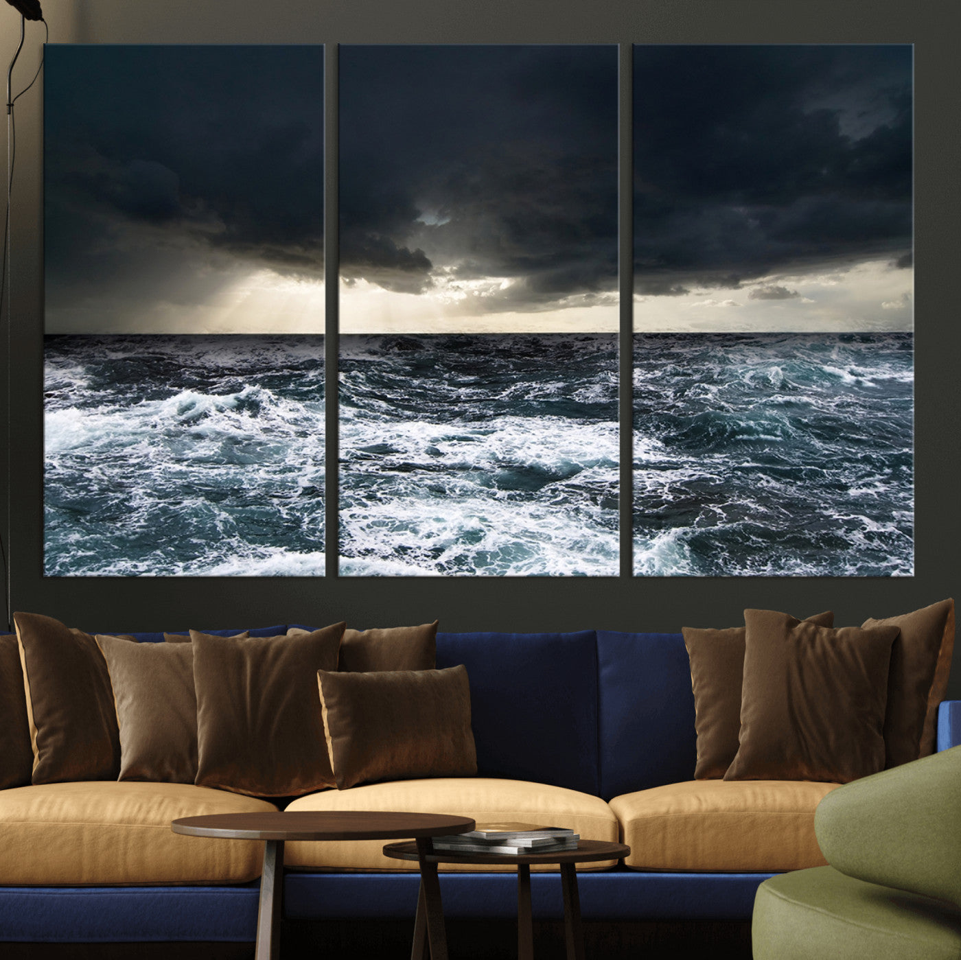 42607-MGV-CV-36X24-Stormy Ocean Wall Art – Dramatic Sea and Sky Canvas Print with Sun Rays, Moody Nature Decor for Living Room, Office, Bedroom or