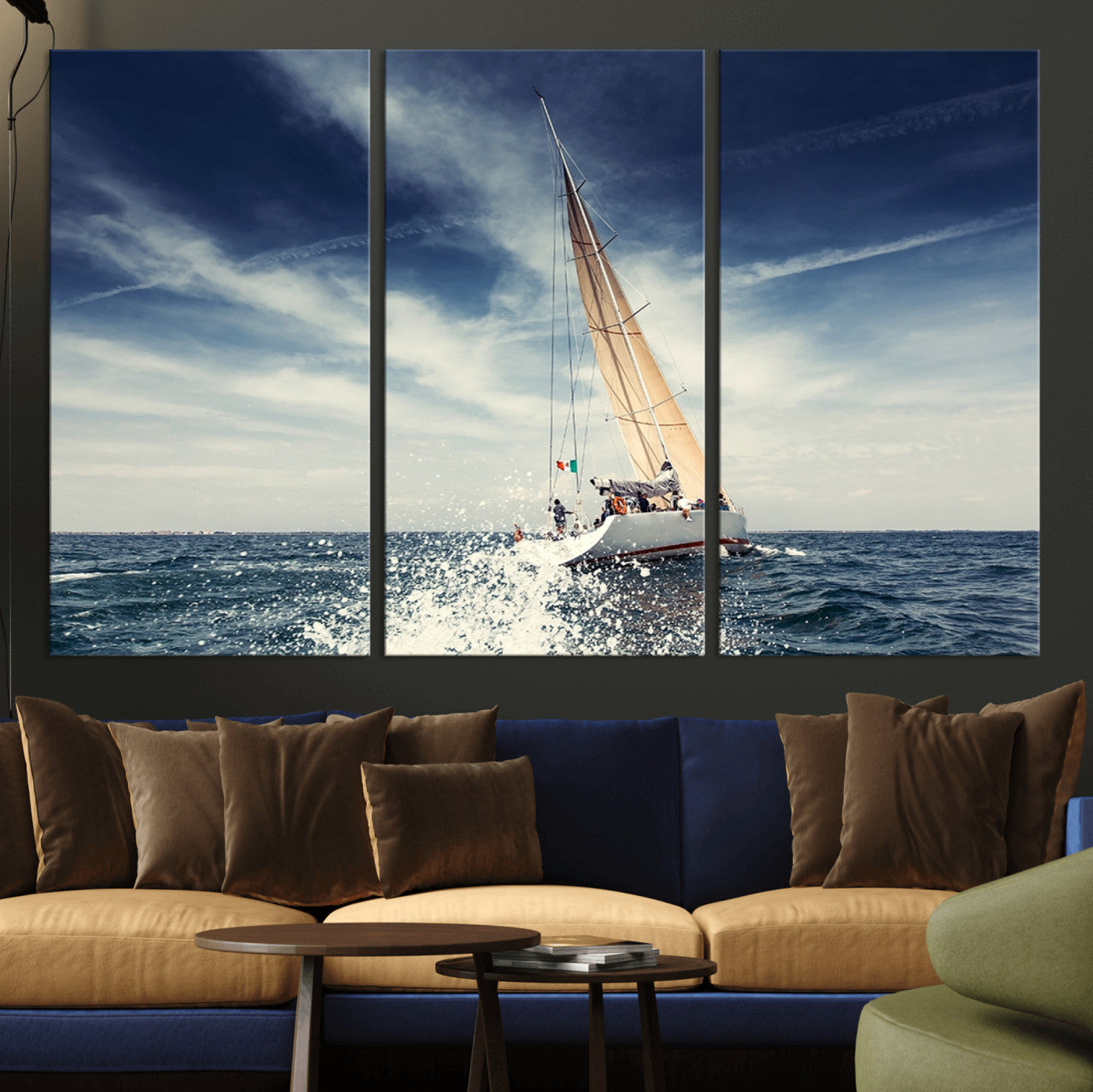75430-MGV-CV-36X24-Sailing Boat Wall Art – Dynamic Ocean Yacht Canvas Print, Nautical Decor for Living Room, Office, Beach House or Cabin
