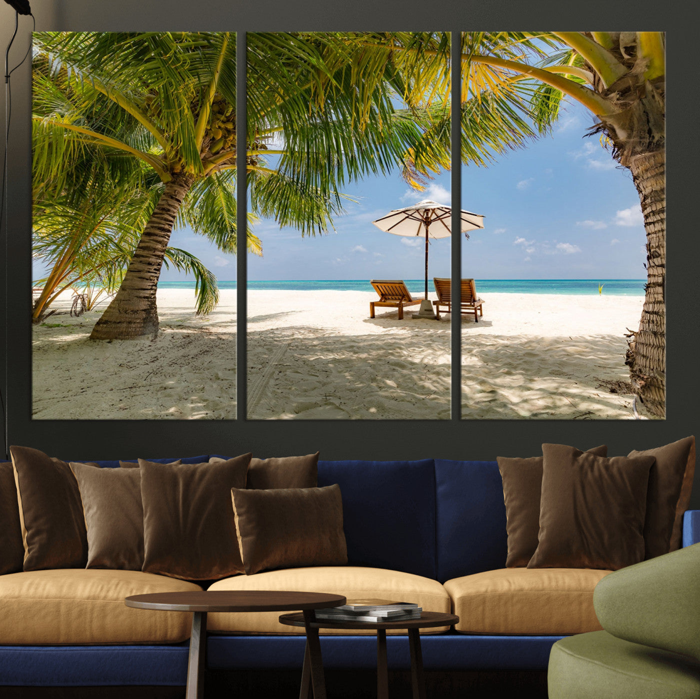 83601-MGV-CV-36X24-Tropical Beach Wall Art – Serene Palm Trees and Lounge Chairs Canvas Print, Relaxing Coastal Decor for Living Room, Bedroom or