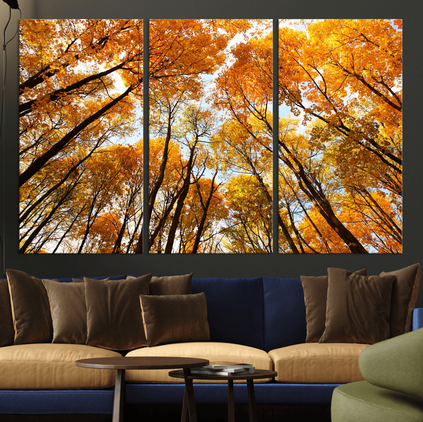 11823-MGV-CV-48X32-3P-Golden Autumn Tree Canopy Wall Art – Stunning Fall Forest Leaves Print, Warm Seasonal Nature Decor for Home, Office or Cabin