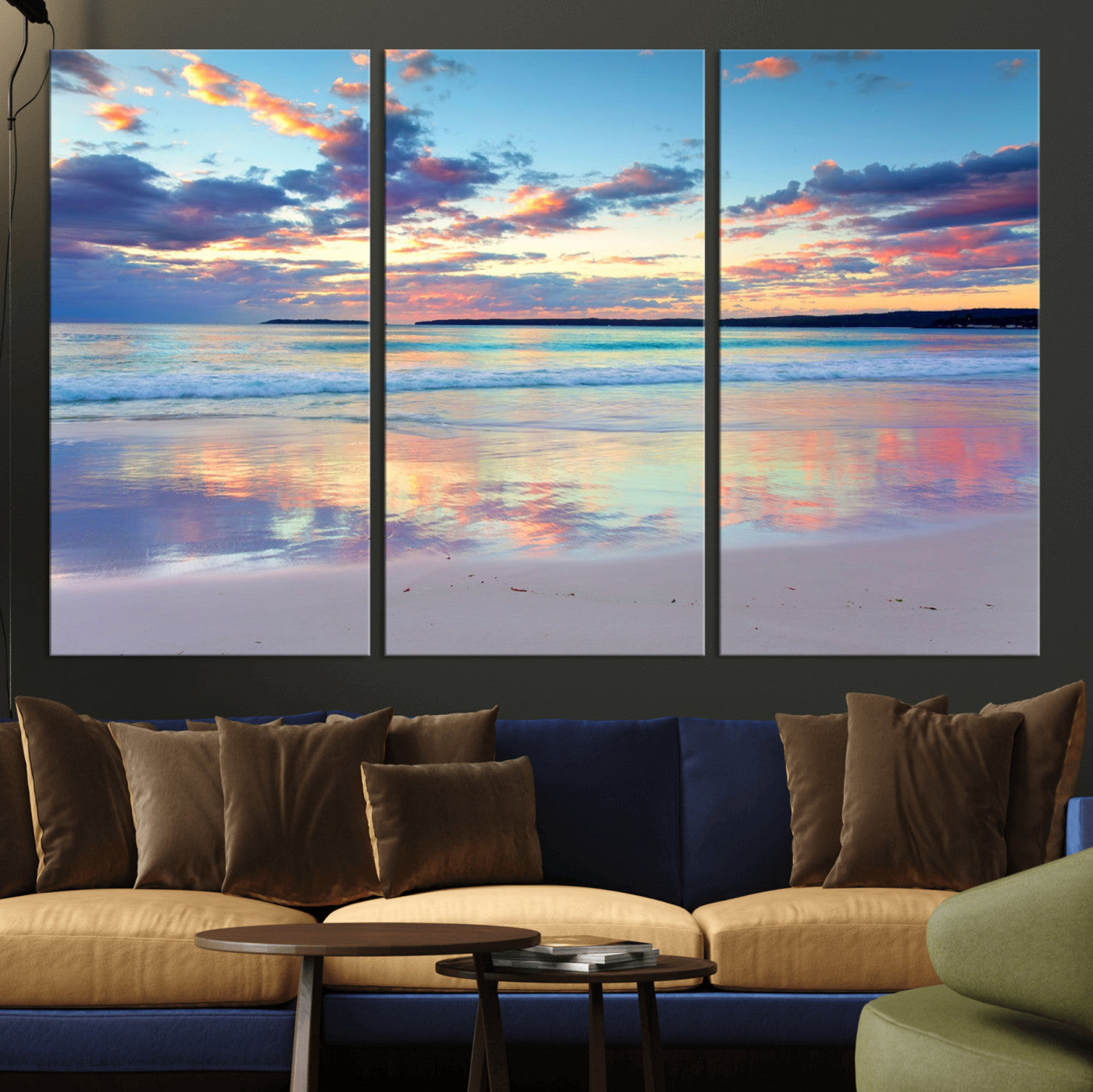 64882-MGV-CV-36X24-Tranquil Sunset Beach Wall Art – Panoramic Ocean Reflection Canvas Print, Calm Coastal Decor for Bedroom, Living Room or Office