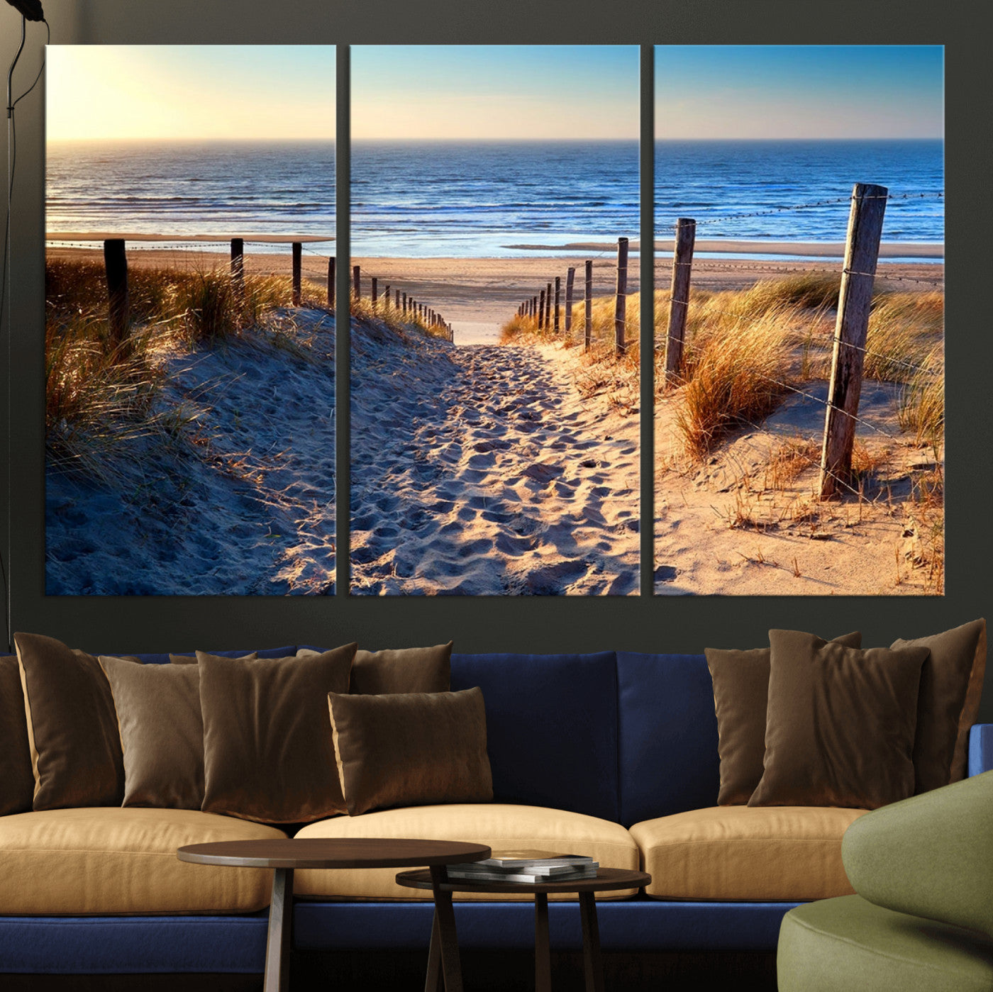 31889-MGV-CV-36X24-Sandy Beach Pathway Wall Art – Coastal Dune Fence and Ocean View Canvas Print, Relaxing Seaside Landscape Decor for Living Room or
