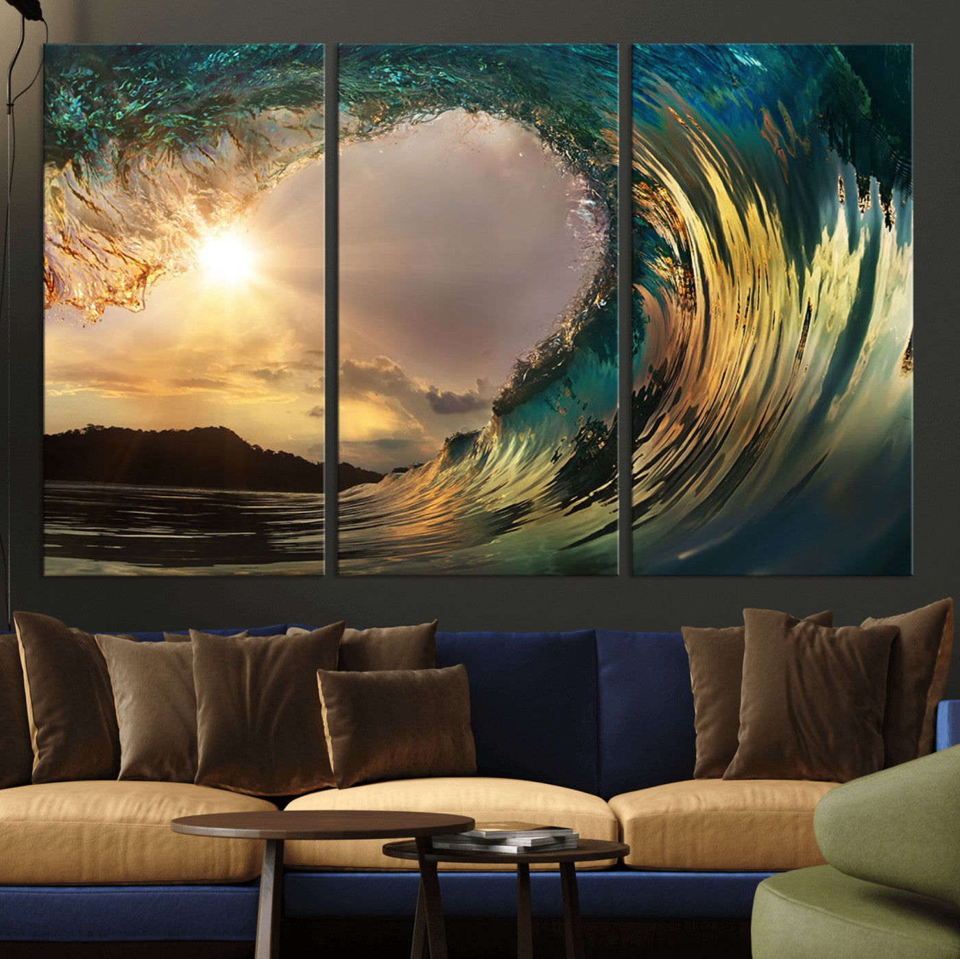 38256-MGV-CV-36X24-Ocean Wave Wall Art – Stunning Sunrise Through Curling Wave Canvas Print, Coastal Surf Photography Seascape Decor for Living Room,