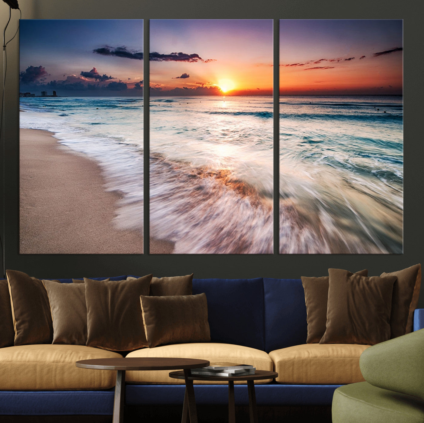 99906-MGV-CV-36X24-Morning Tide Canvas Print – Soft Sunrise Ocean Waves Wall Art, Coastal Serenity Decor for Home & Office