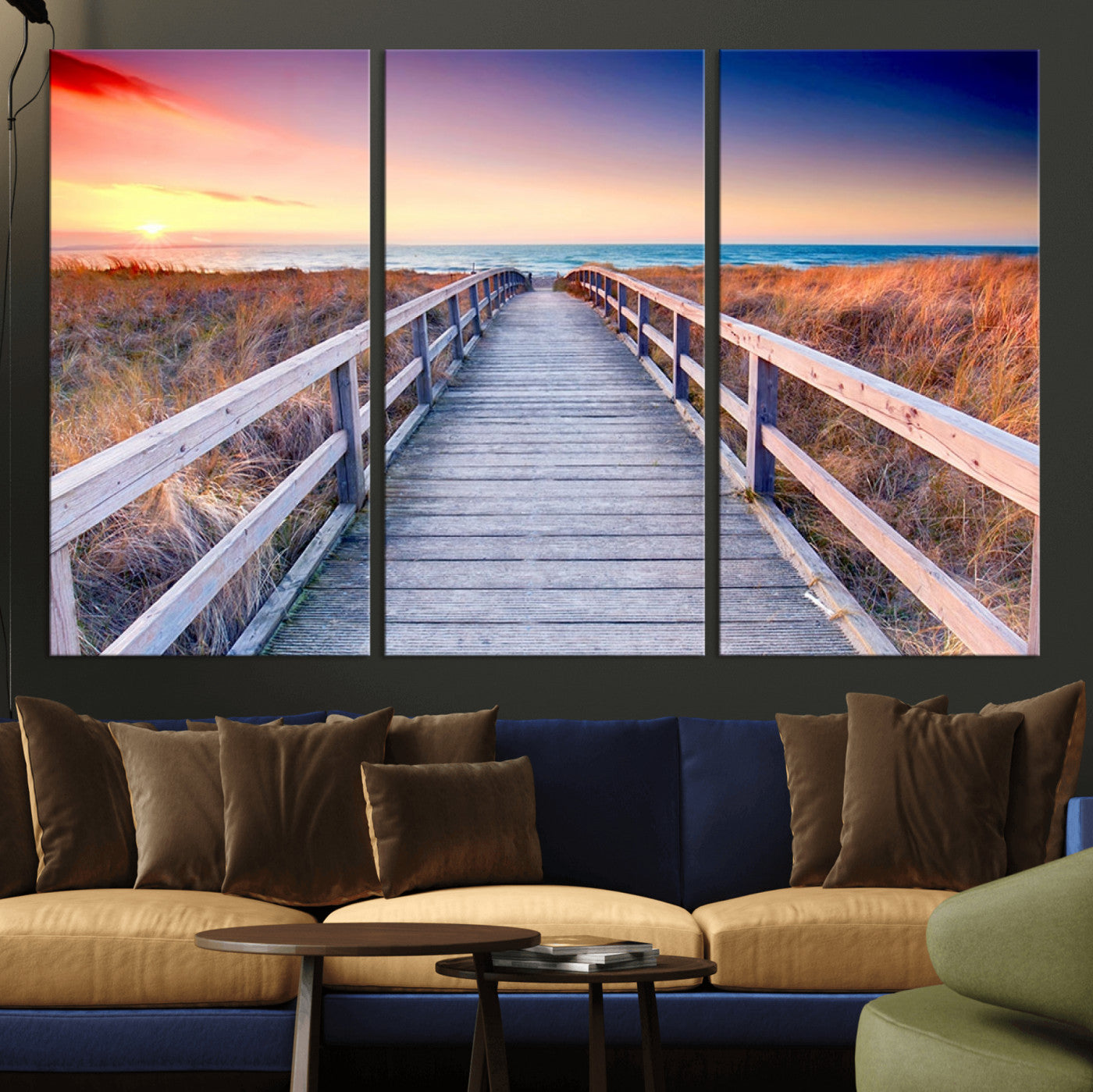 60625-MGV-CV-36X24-Beach Boardwalk Sunrise Wall Art – Coastal Pathway to Ocean Canvas Print, Seaside Landscape Decor for Home or Office