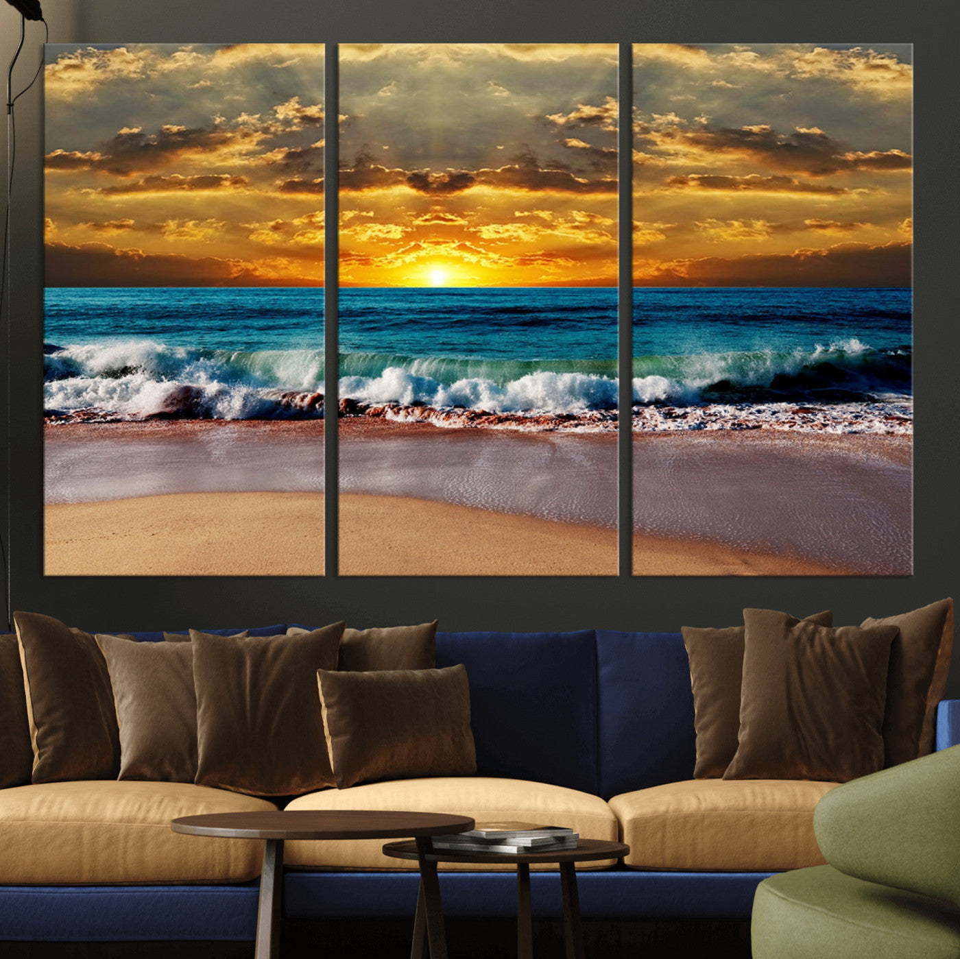 83389-MGV-CV-36X24-Ocean Sunrise Wall Art – Vibrant Beach Waves Canvas Print, Coastal Seascape Decor for Living Room or Office