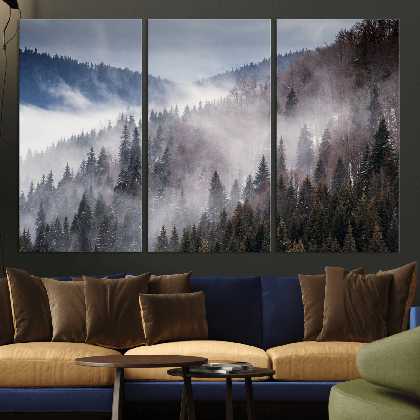 18459-MGV-CV-36X24-Misty Pine Forest Wall Art – Serene Mountain Landscape Canvas Print, Tranquil Nature Artwork for Living Room, Bedroom, Cabin or