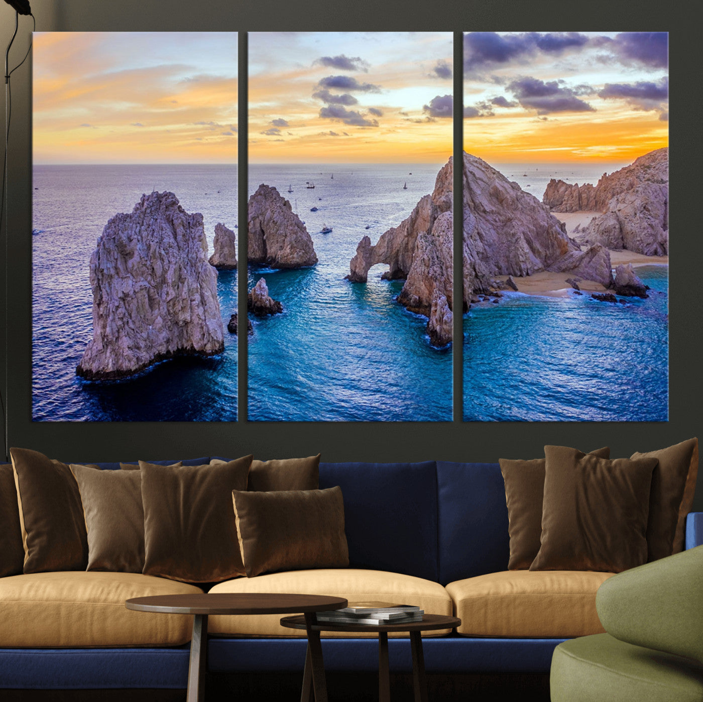 72955-MGV-CV-36X24-Ocean Rock Formation Wall Art – Sunset Coastal Seascape Print, Beach Landscape Decor for Living Room or Office