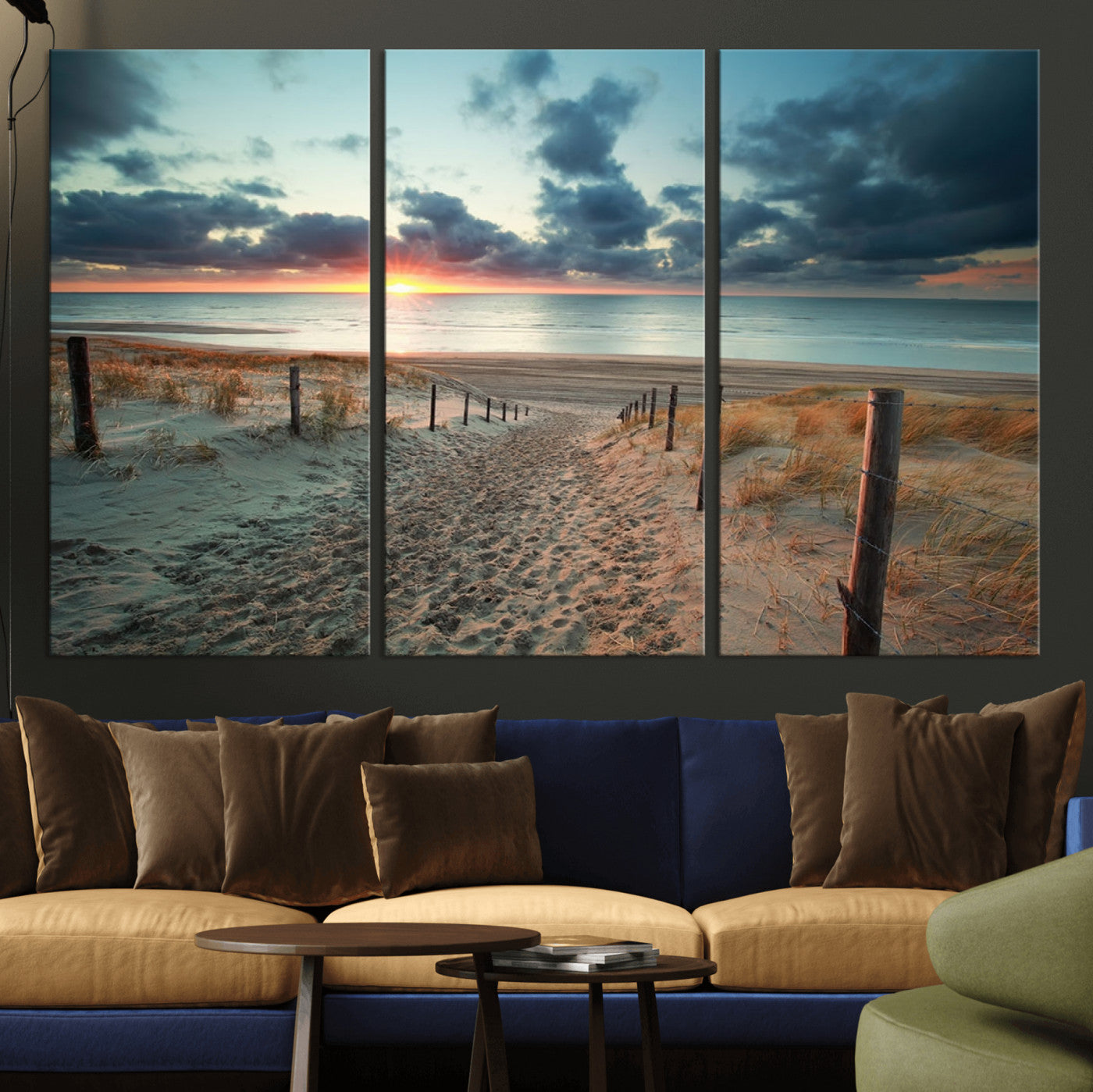 25788-MGV-CV-36X24-Sunset Beach Path Wall Art – Scenic Coastal Dunes and Ocean Canvas Print, Tranquil Seaside Landscape Decor for Living Room or
