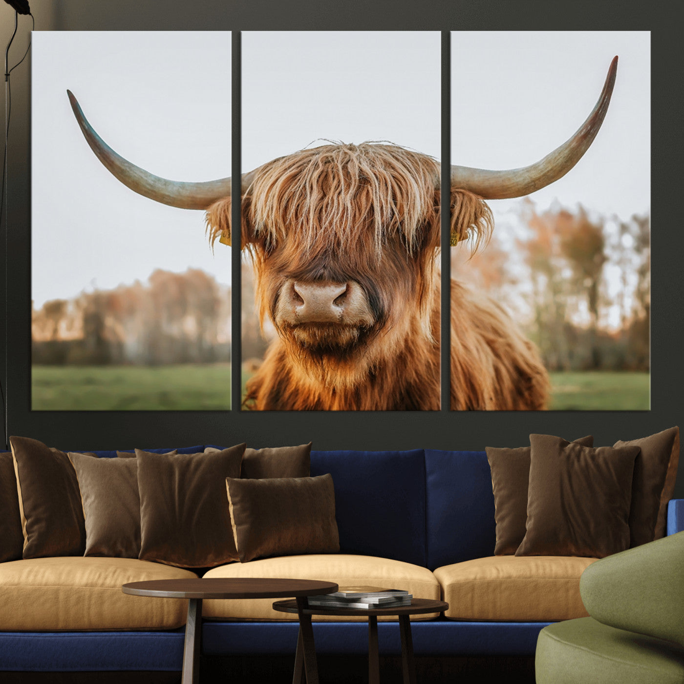 64824-MGV-CV-36X24-Highland Cow Wall Art – Rustic Scottish Bull Canvas Print, Farmhouse Animal Decor for Living Room, Bedroom, Office or Cabin