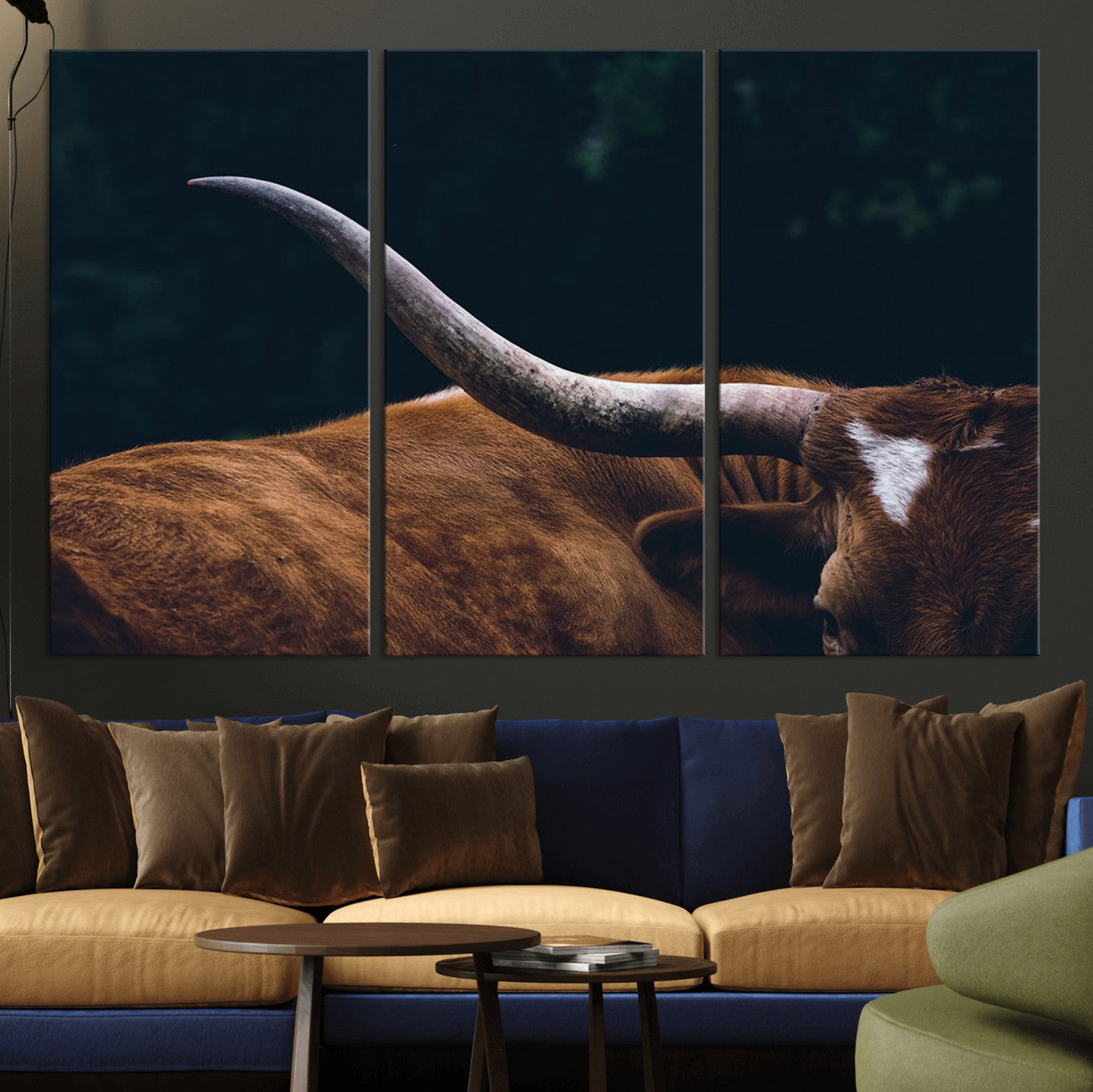 55197-MGV-CV-36X24-Texas Longhorn Wall Art – Rustic Western Bull Horn Canvas Print and Farmhouse Country Animal Decor for Living Room, Office or