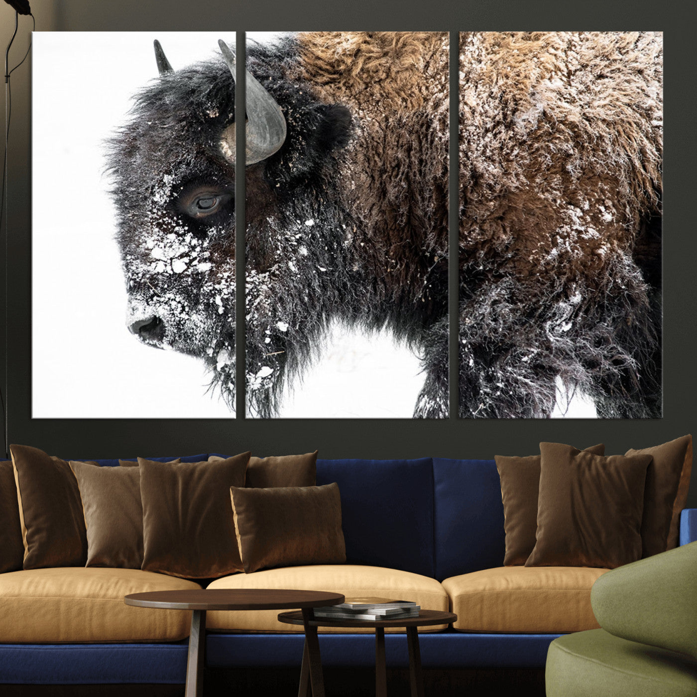 24304-MGV-CV-36X24-Bison Wall Art Canvas Print, Framed Winter Bison Art Picture Print, Snowy Buffalo Perfect Rustic Farmhouse Decor Artwork