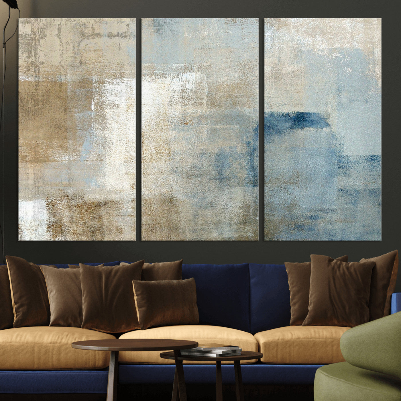 38126-MGV-CV-36X24-Neutral Abstract Wall Art – Modern Beige and Blue Canvas Print and Minimalist Textured Painting for Living Room, Bedroom or Office