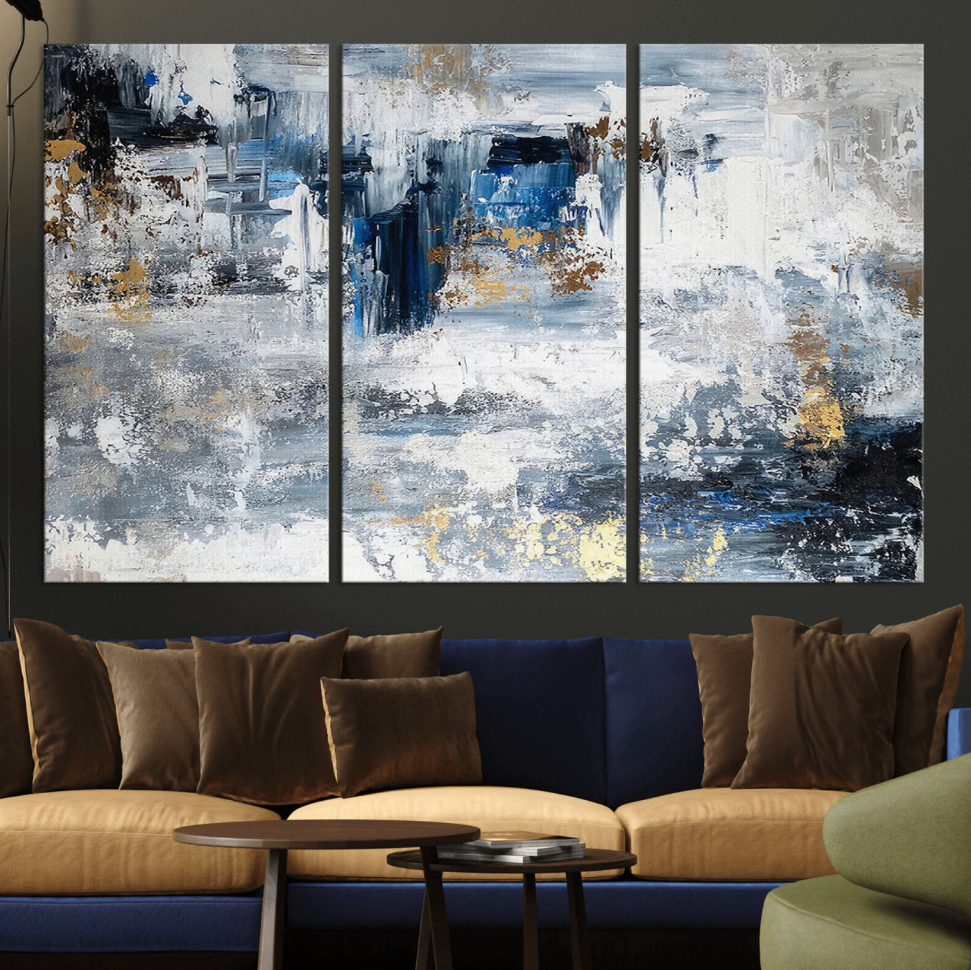 59716-MGV-CV-36X24-Abstract Blue and Gold Wall Art – Modern Textured Canvas Print, Contemporary Painting for Living Room, Bedroom, or Office Decor