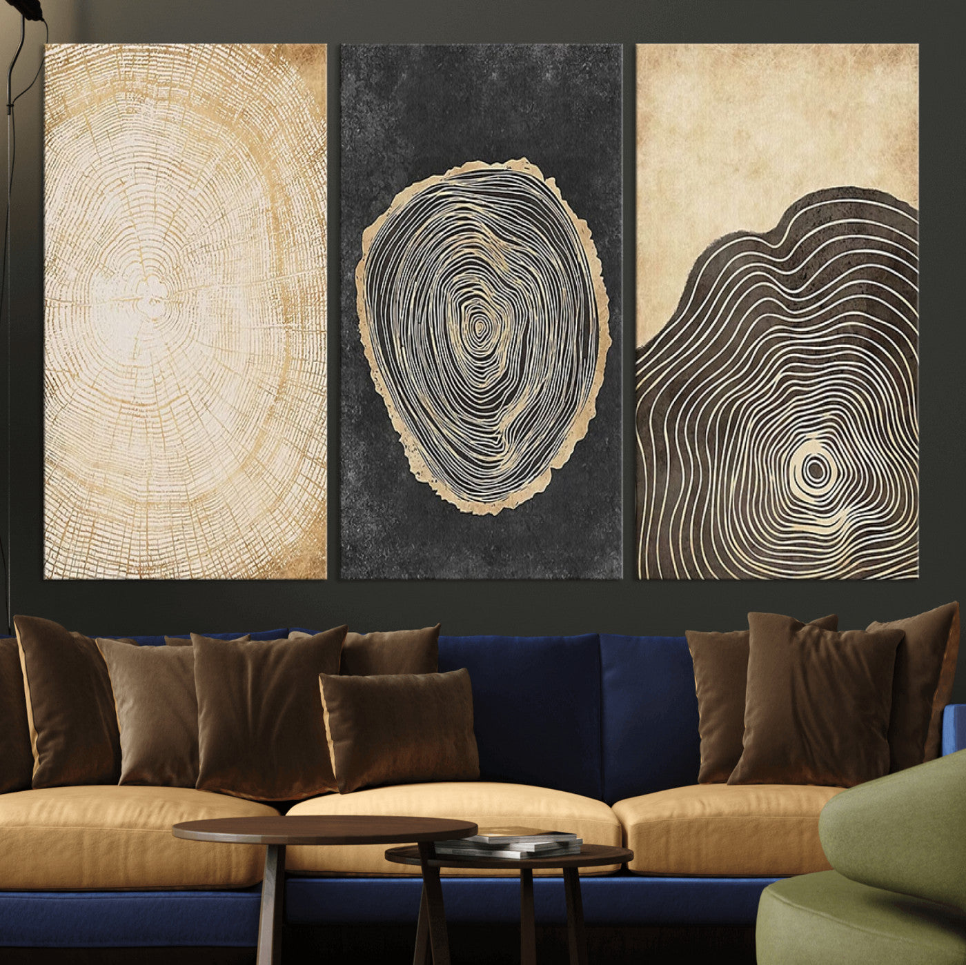 77785-MGV-CV-36X24-Tree Ring Abstract Wall Art – Rustic Wood Growth Pattern Canvas Prints, Modern Nature-Inspired Decor for Living Room or Office