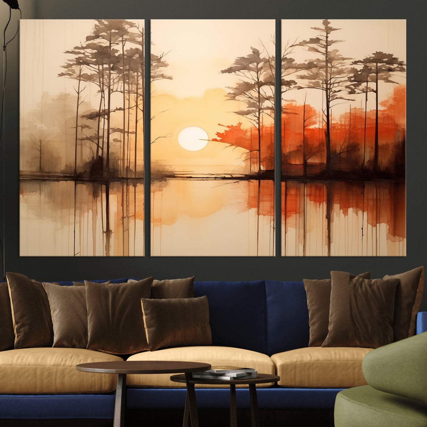 51083-MGV-CV-36X24-Sunset Lake Forest Wall Art – Serene Trees and Orange Sky Reflection Canvas Print, Tranquil Nature Decor for Living Room, Office