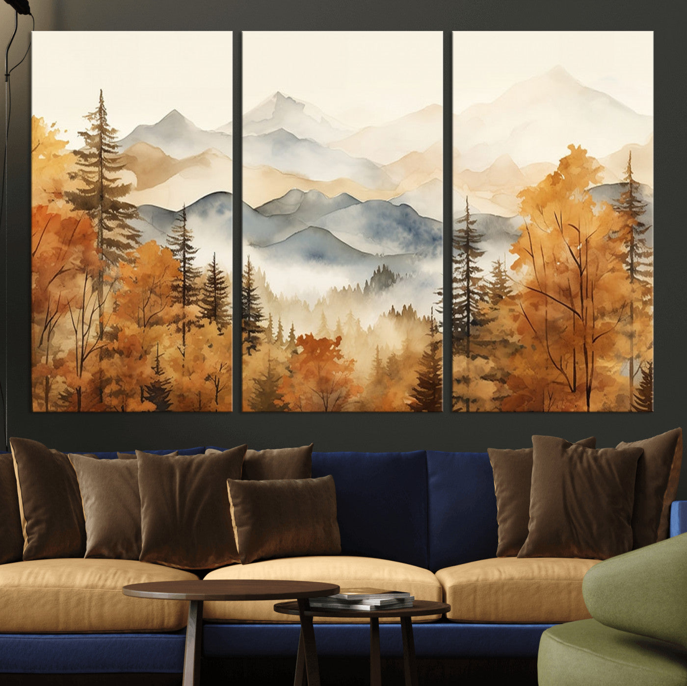 72950-MGV-CV-36X24-Autumn Mountain Forest Wall Art – Golden Fall Landscape Canvas Print, Nature-Inspired Home Decor for Living Room, Bedroom or