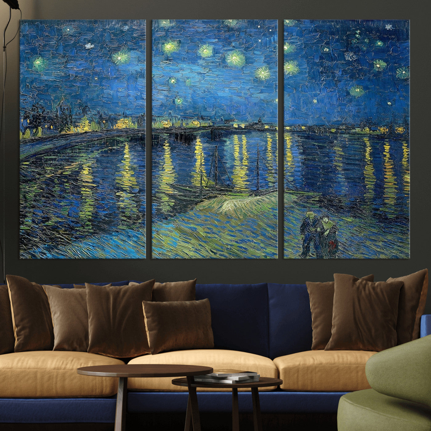 94605-MGV-CV-36X24-Starry Night Over the Rhone Wall Art – Vincent van Gogh Canvas Print, Famous Impressionist Painting for Living Room, Office